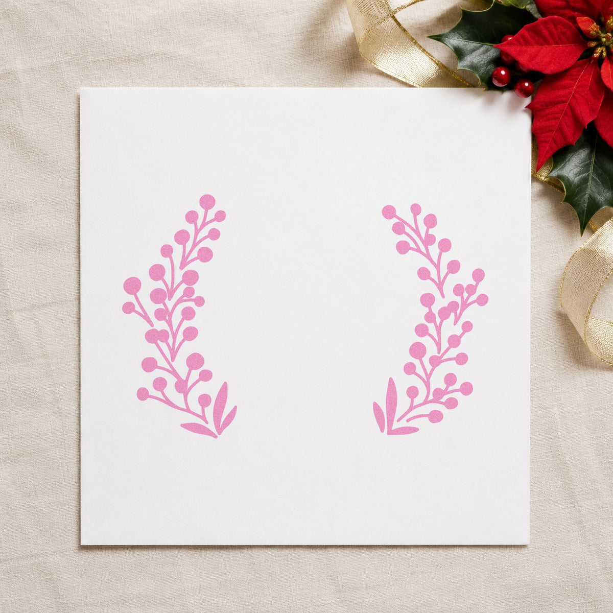 Open Berry Branch Wreath craft stamp in purple ink on cardstock, an easy option for logo ring album page.
