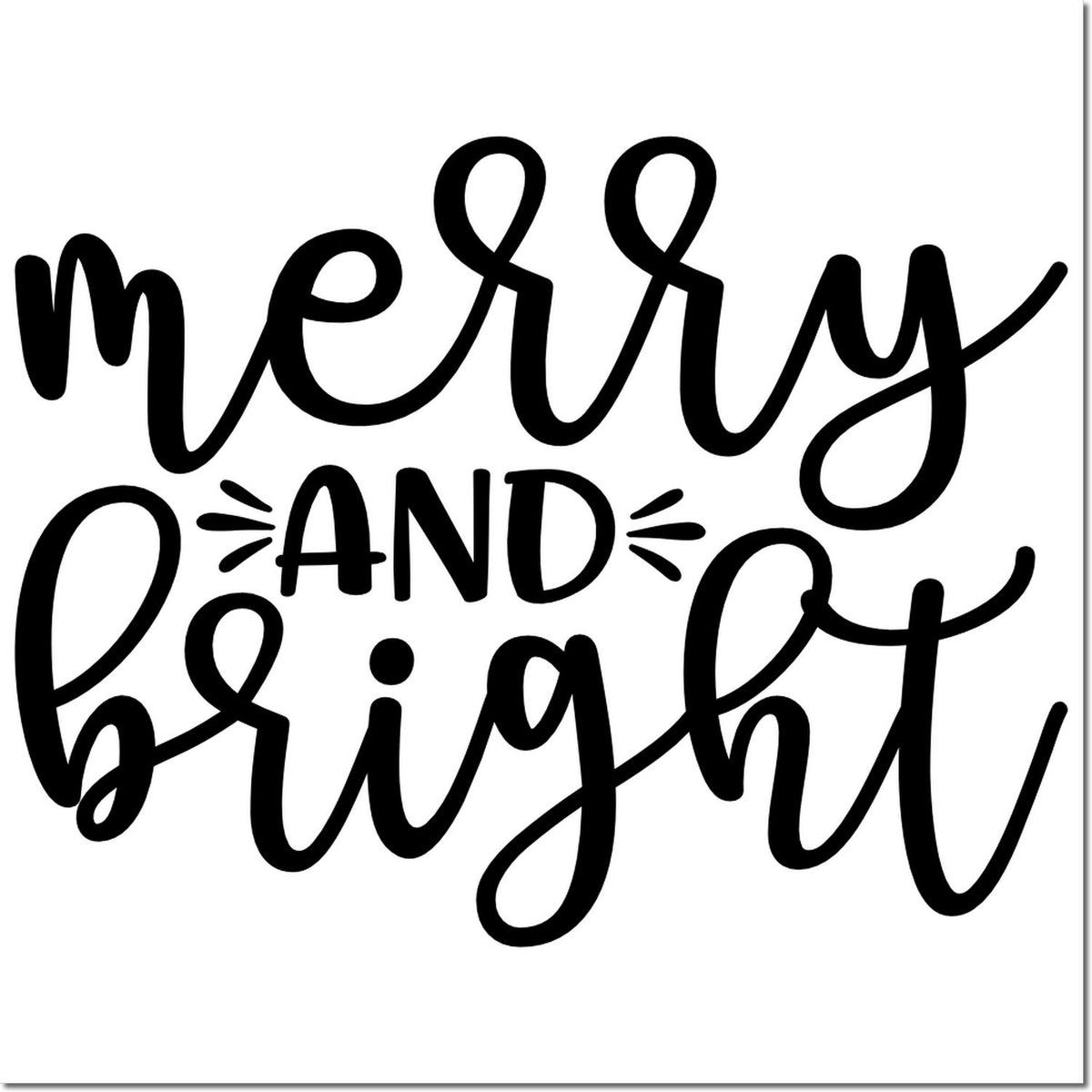 Black Merry and Bright decorative stamp seal in bold black script on a white background.