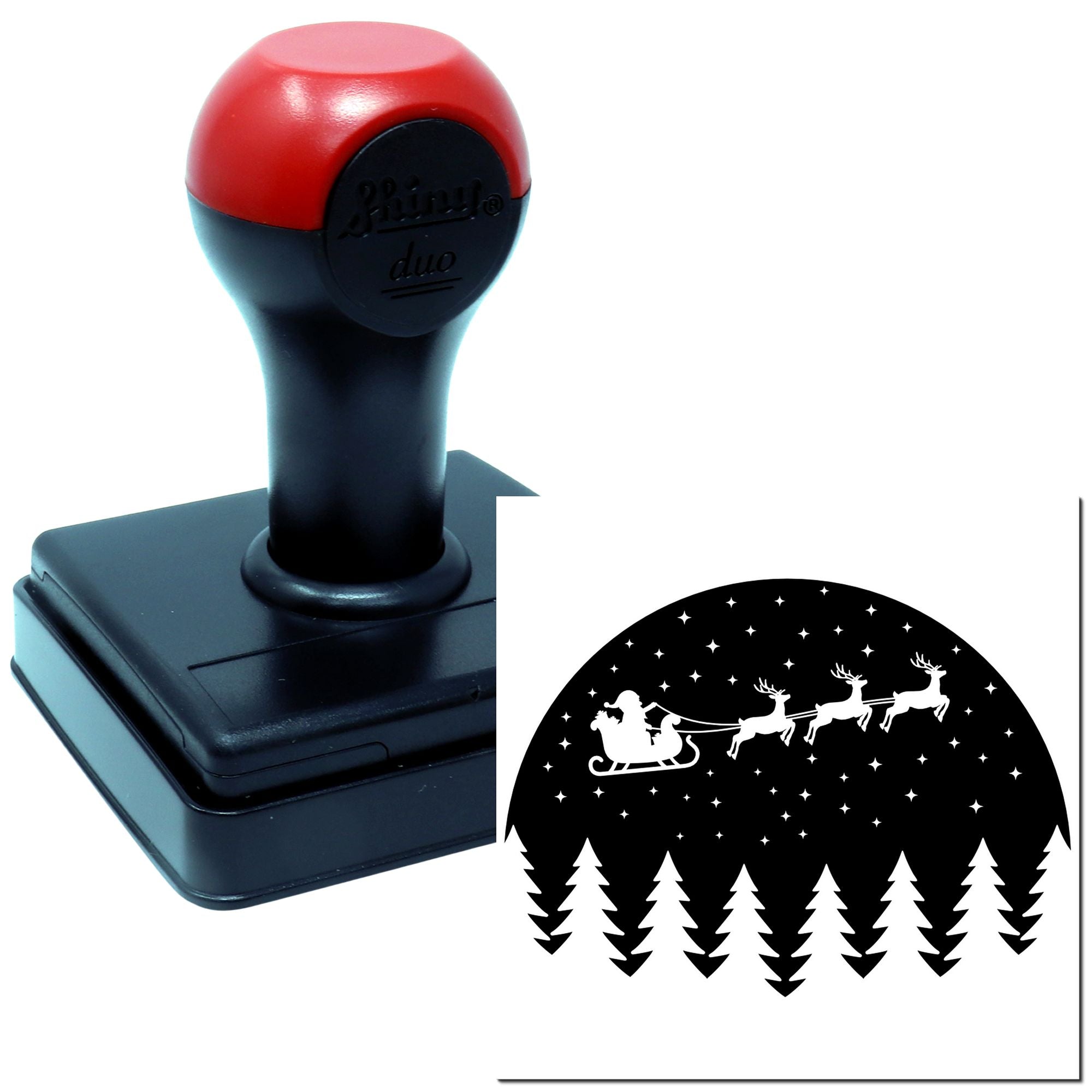 Duo Midnight Sleigh Flight Over Pines Hand Stamp