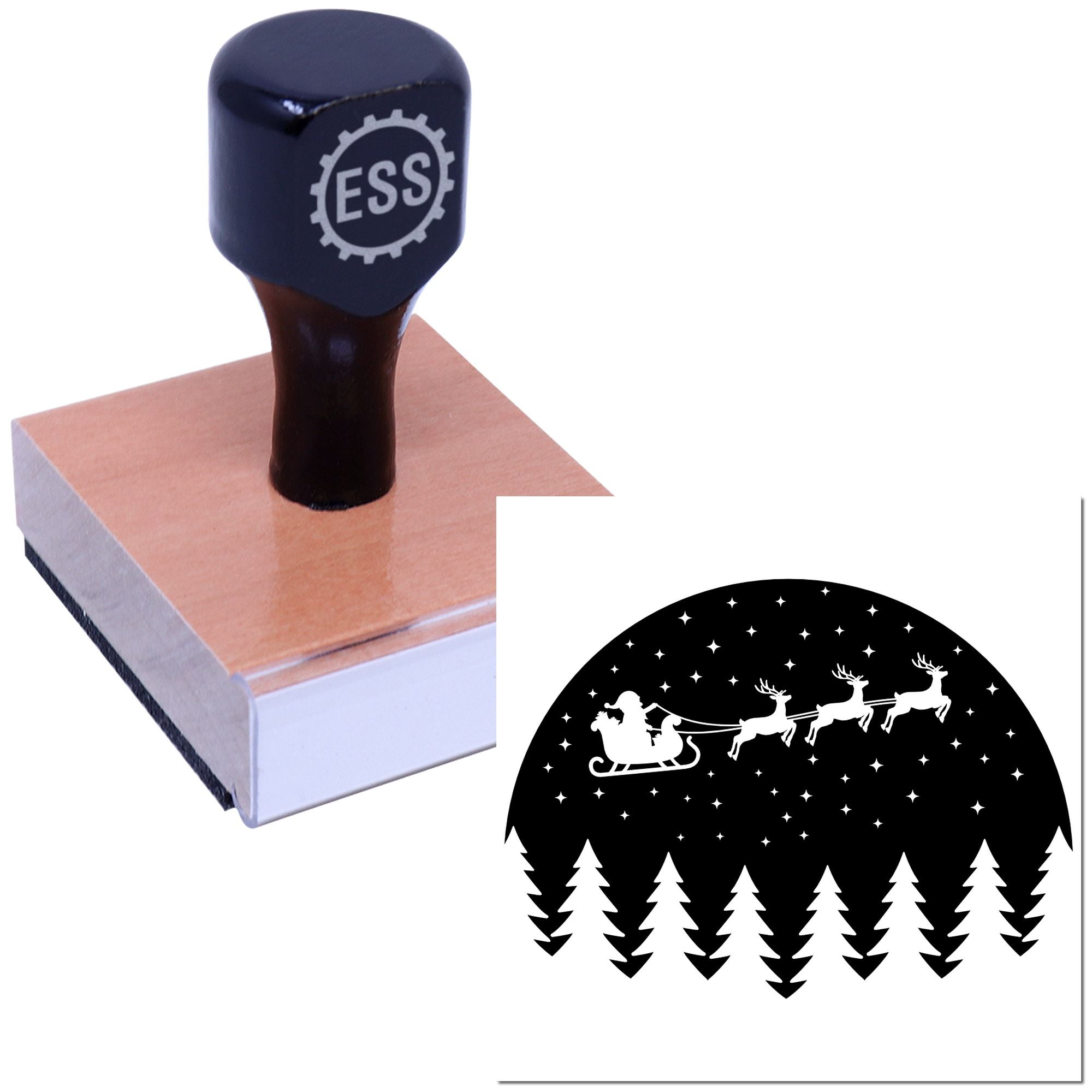 Nighttime Sleigh Flight Paper Craft Rubber Stamp