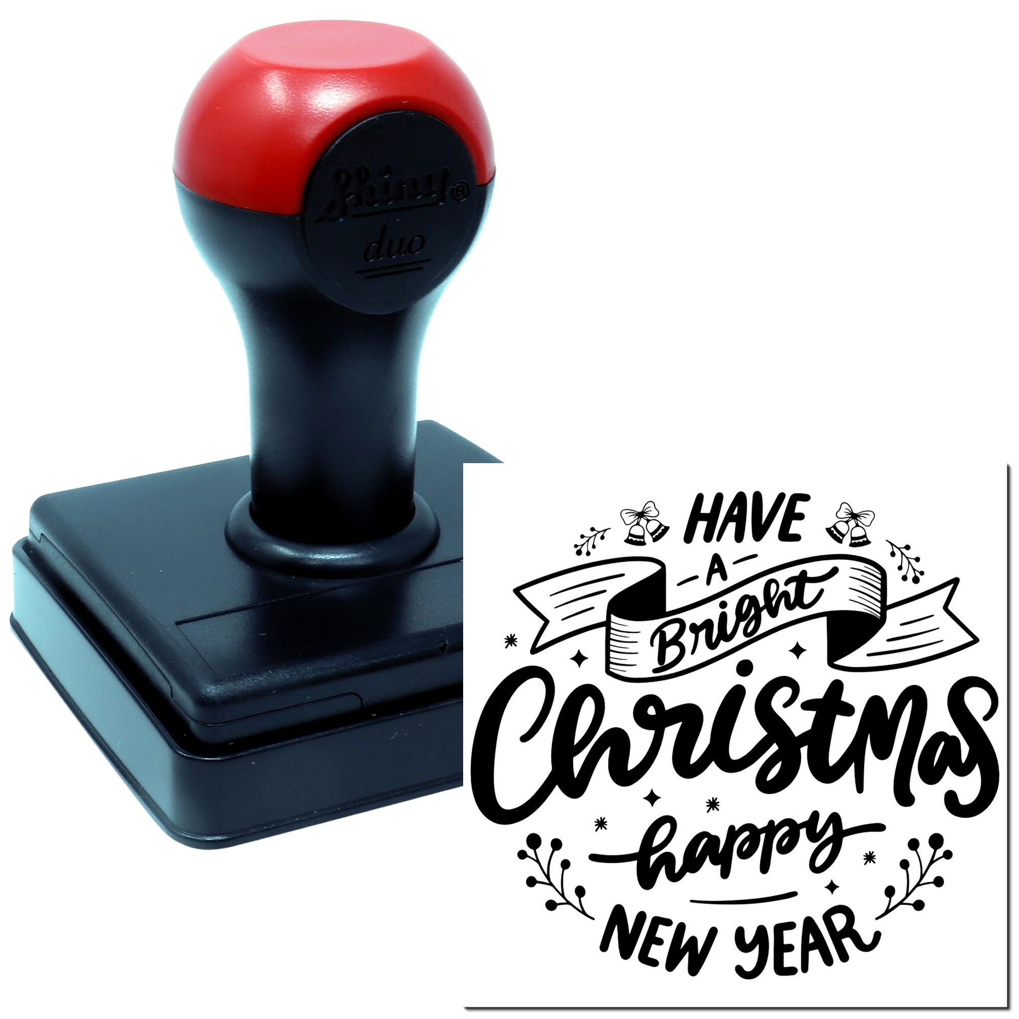 Duo Bright Handlettered Christmas New Year Hand Stamp