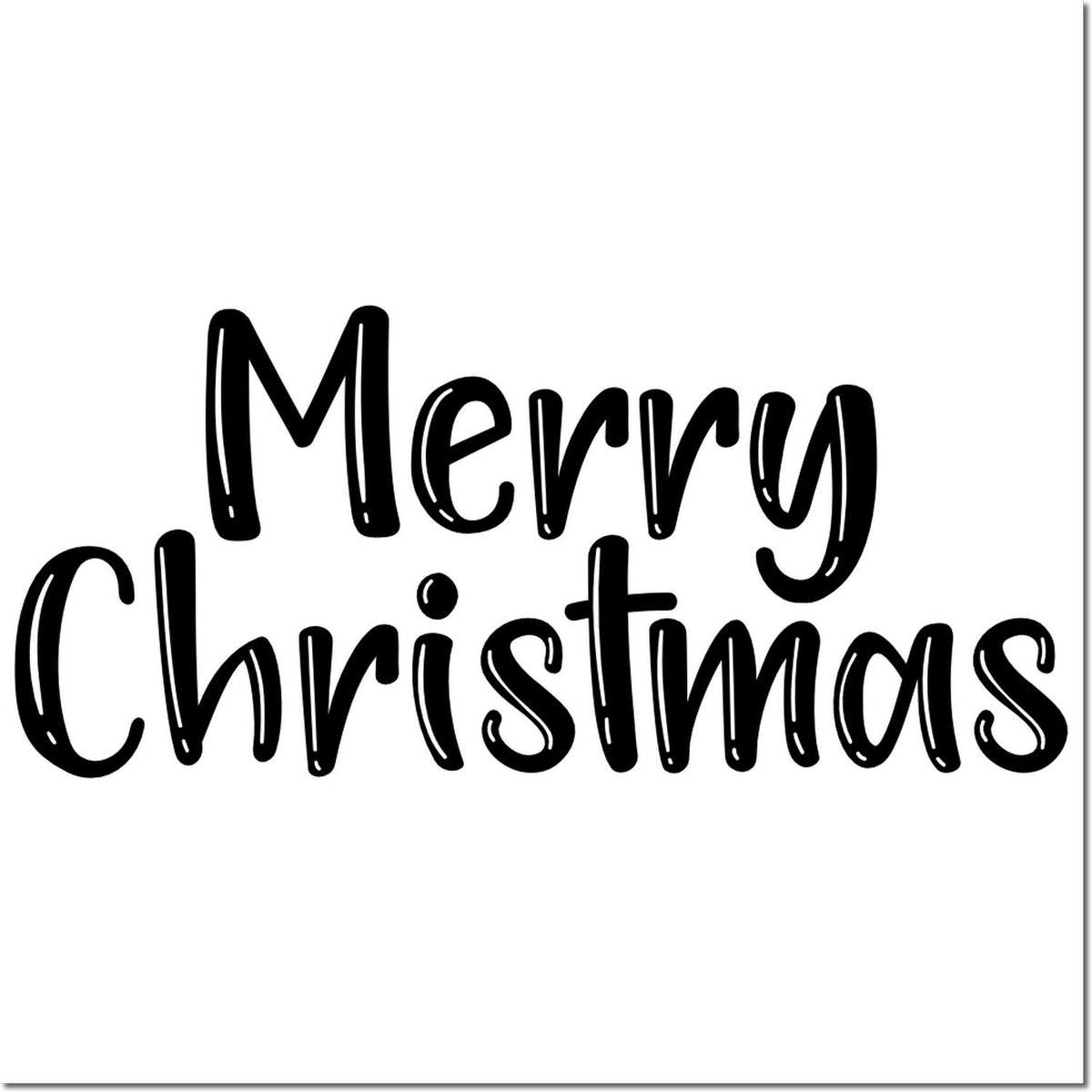Black hand-lettered Merry Christmas rubber stamp and seal design on white background for holiday crafting.