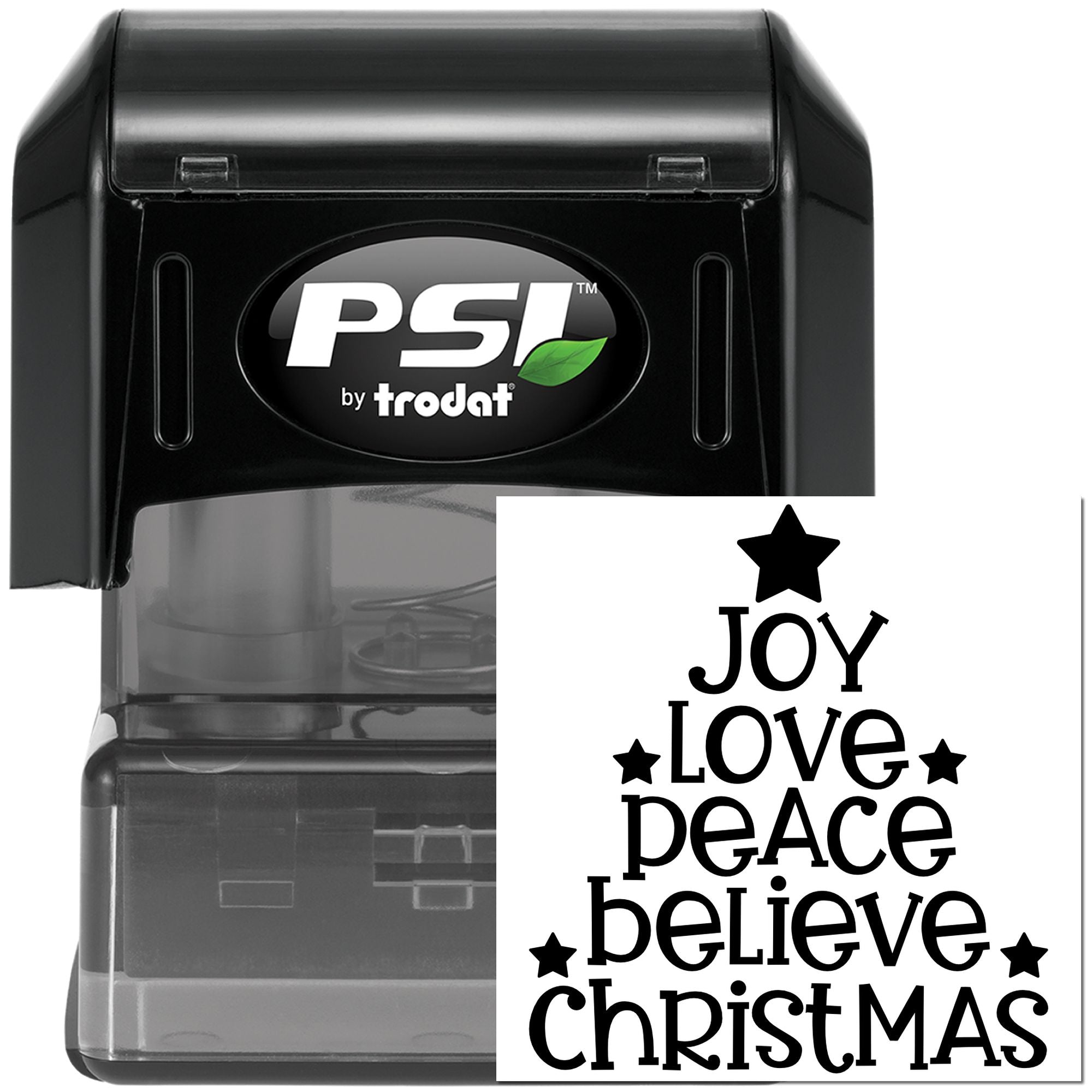 Pre-Inked Joy Love Peace Greeting Card Stamp