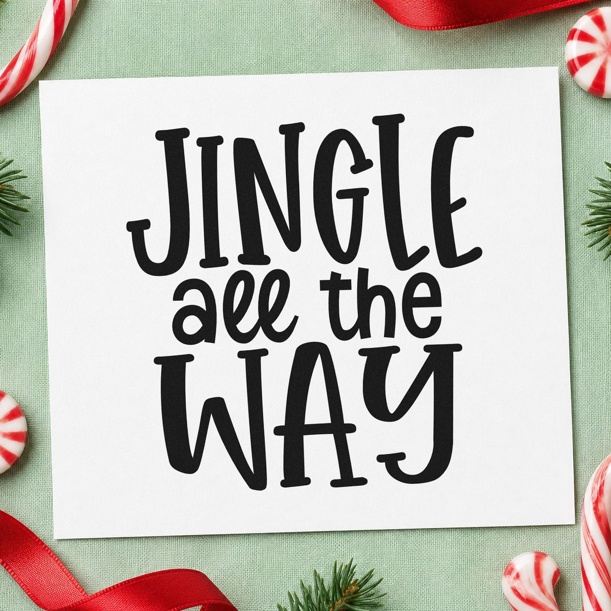 Jingle All The Way rubber stamp printed in black ink, ready for three rows cards and similar paper crafts.
