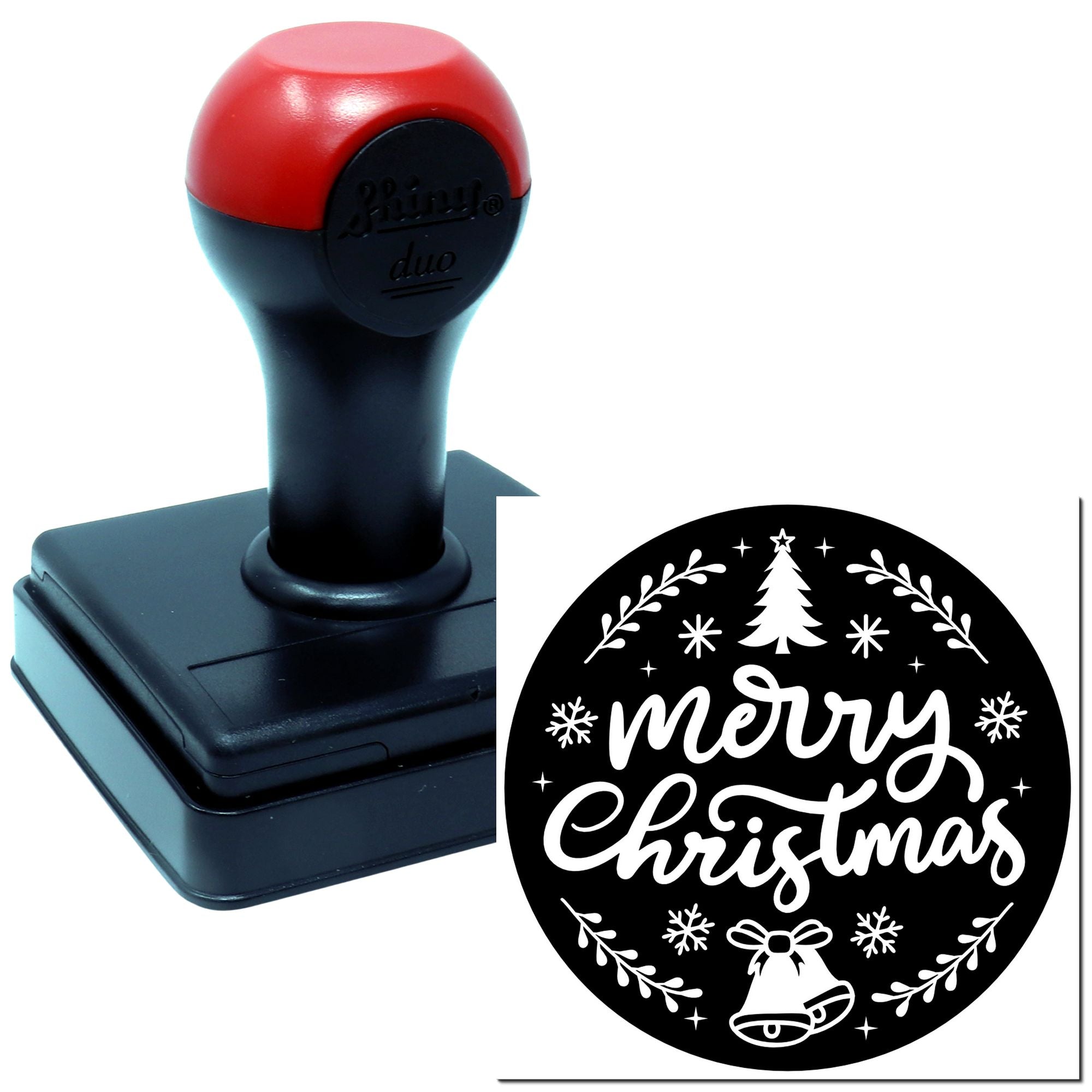 Duo Whimsical Merry Christmas Holiday Badge Hand Stamp