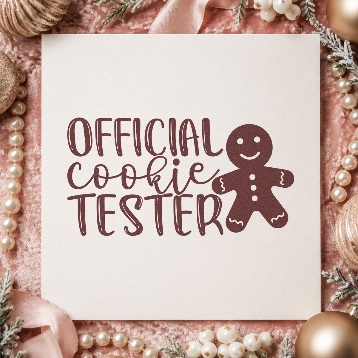 Official Cookie Tester rubber stamp printed in brown ink, ready for score sheet header and similar paper crafts.