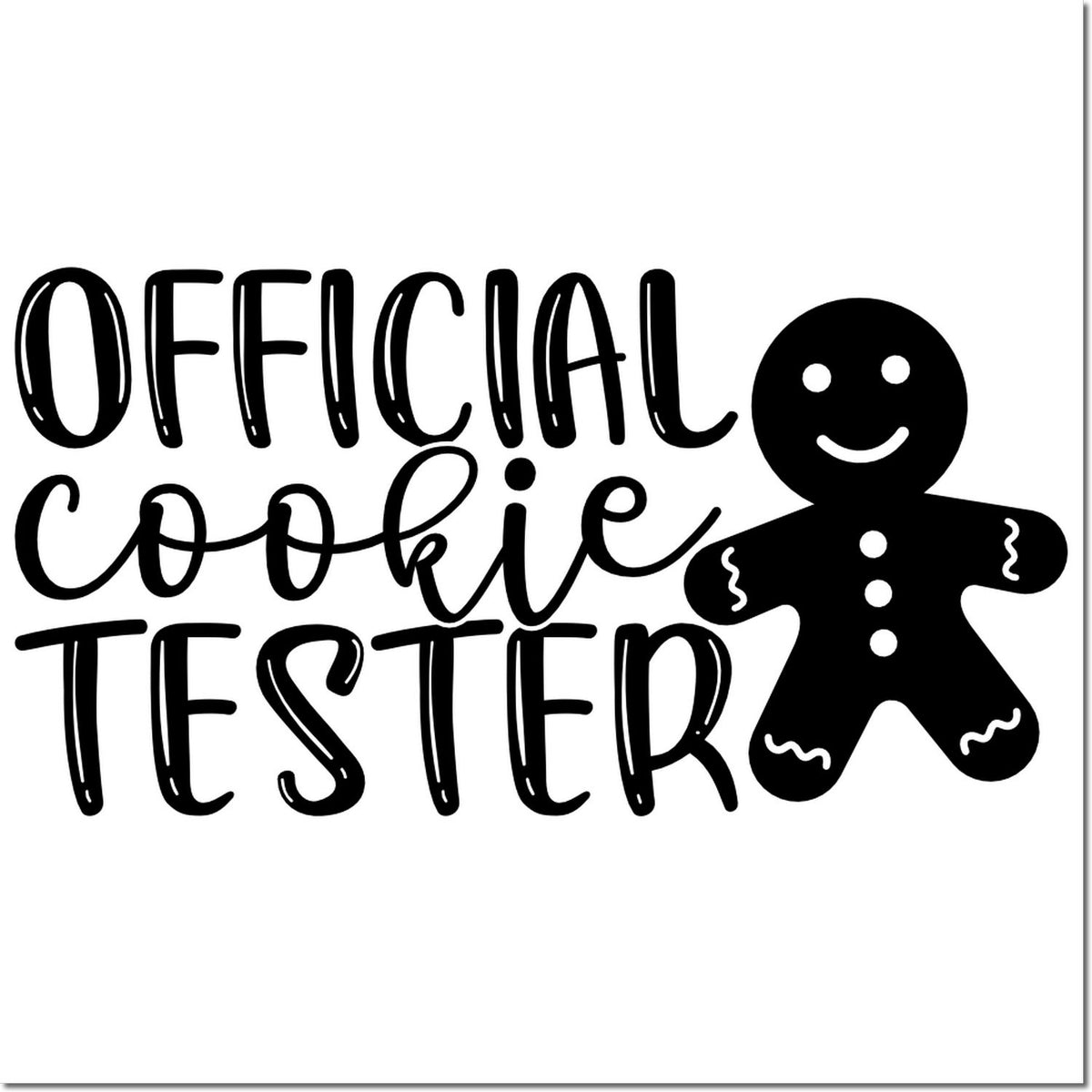 Trodat Slim Official Gingerbread Cookie Tester craft stamp with black ink impression for scrapbooking and baking projects.