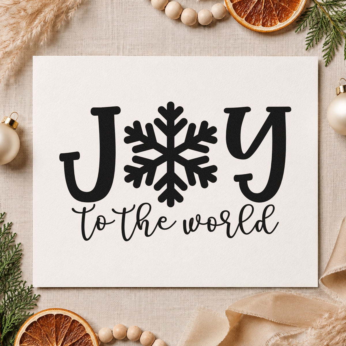 Joy World Snowflake Letter rubber stamp printed in black ink, ready for snowflake letter cards and similar paper crafts.