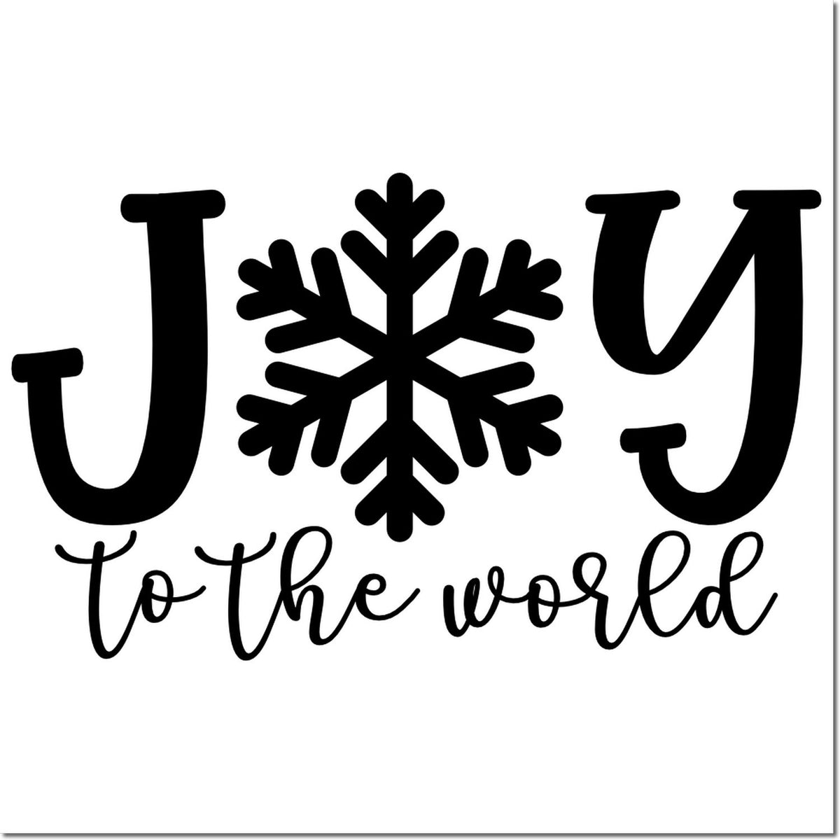 Black holiday stamp design reading Joy to the world with snowflake in place of O, for stamp and seal products.