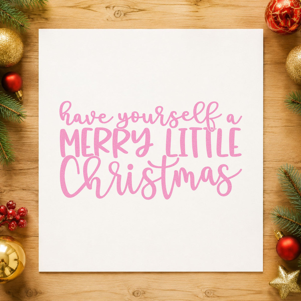 Have Yourself Merry Little Christmas craft stamp in purple ink on cardstock, an easy option for old song album page.