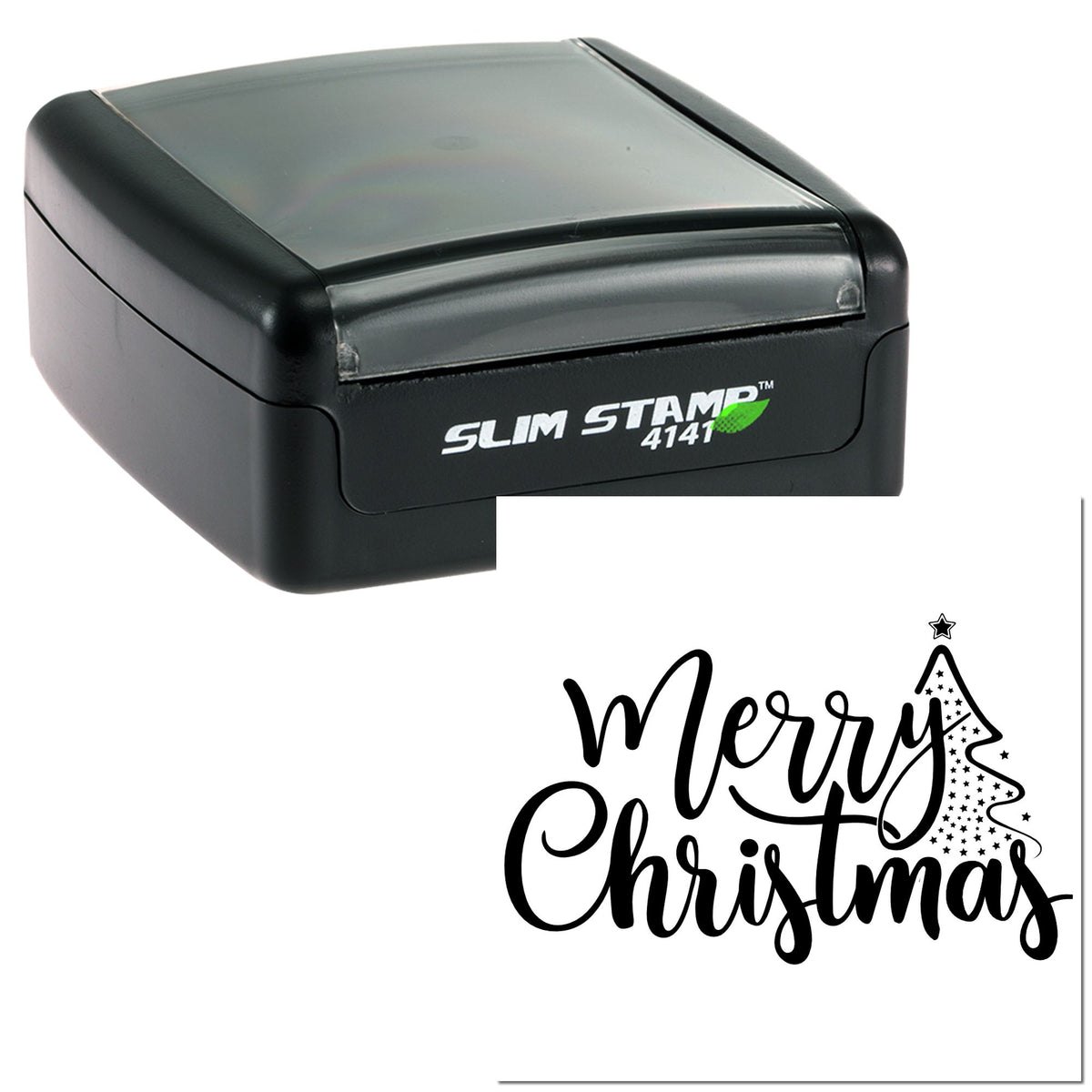 Black Slim Stamp 4141 with Merry Christmas seal design and tree graphic on white background