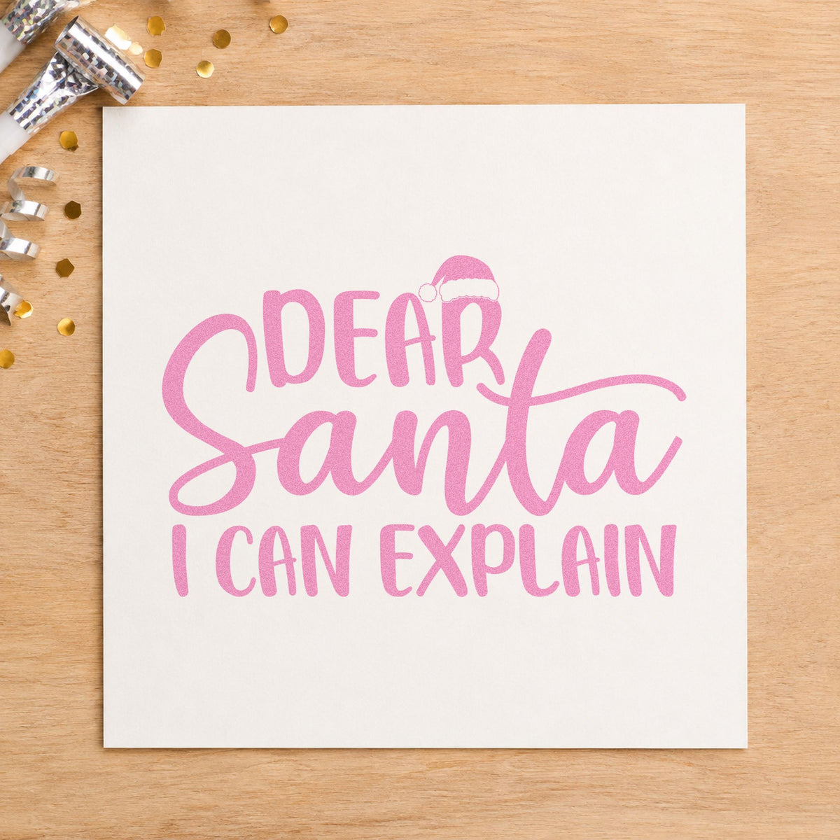 Dear Santa I Can Explain craft stamp in purple ink on cardstock, an easy option for semester album page.
