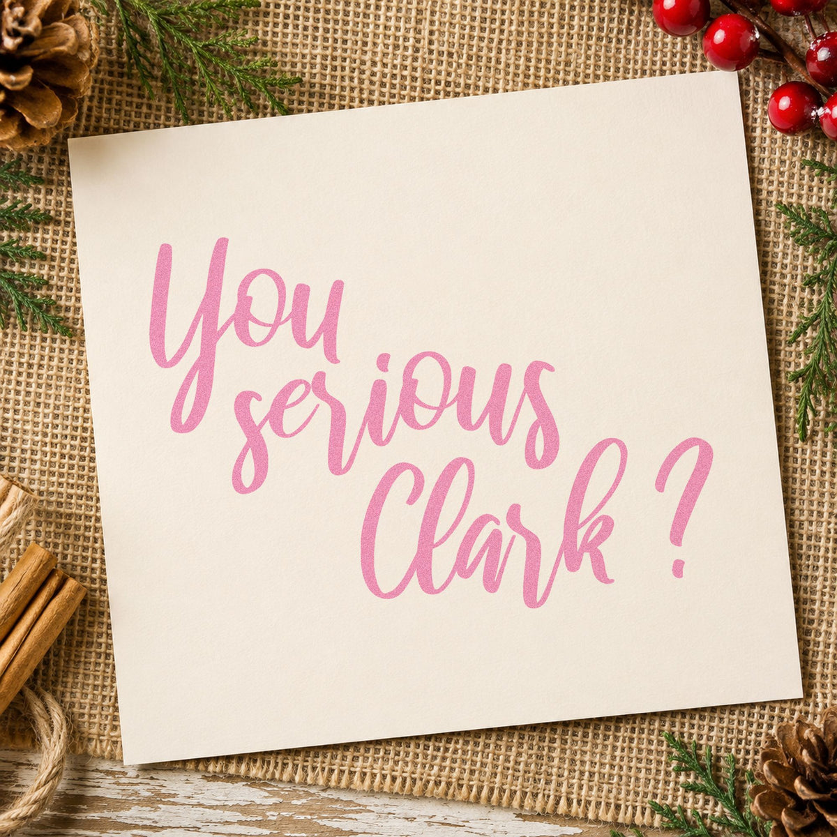You Serious Clark Script craft stamp in purple ink on cardstock, an easy option for quote wall album.