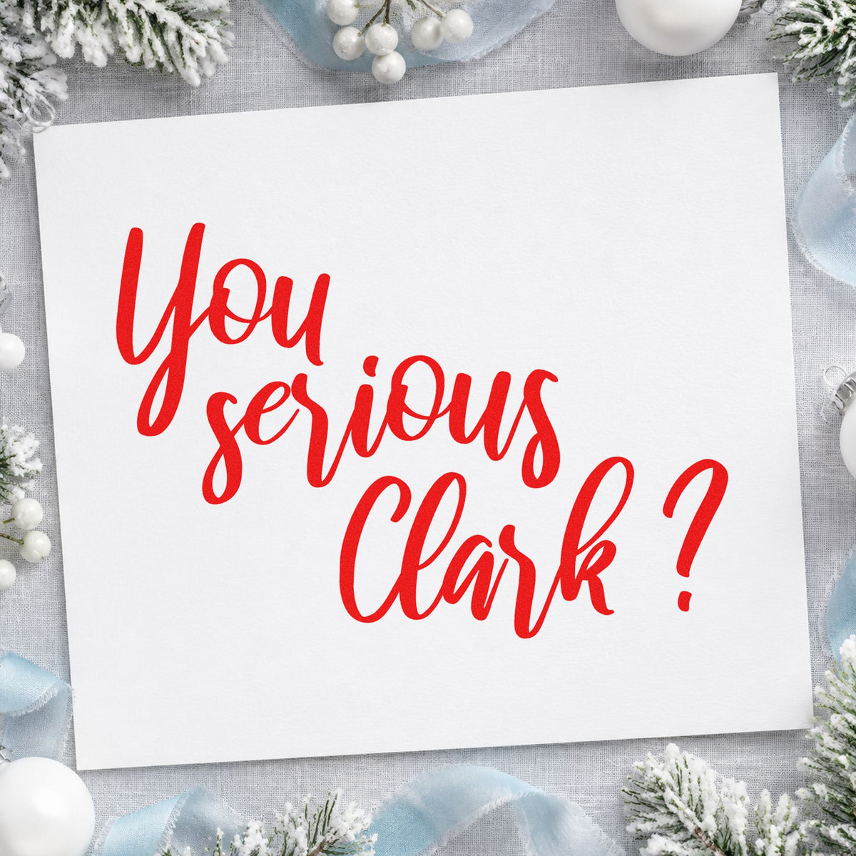 You Serious Clark Script craft stamp in red ink on cardstock, an easy option for canvas flag printing.