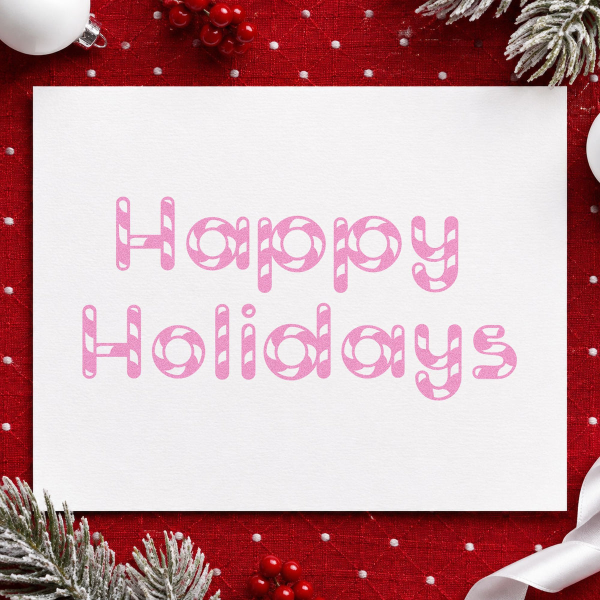 Happy Holidays Patterned Letters craft stamp in purple ink on cardstock, an easy option for coloring album page.