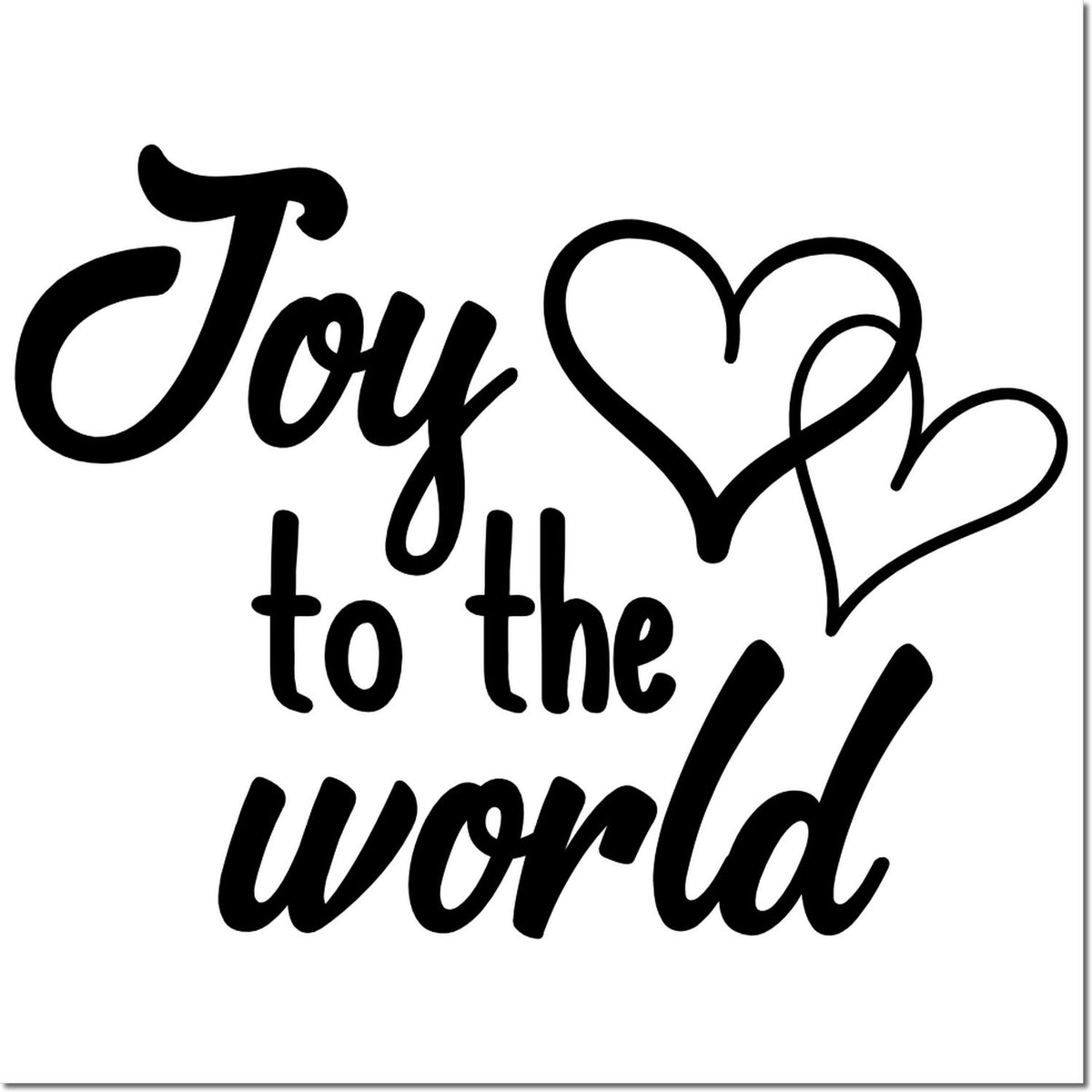 Black Joy to the World stamp with heart outlines on white background, suitable for seal or stamp products.