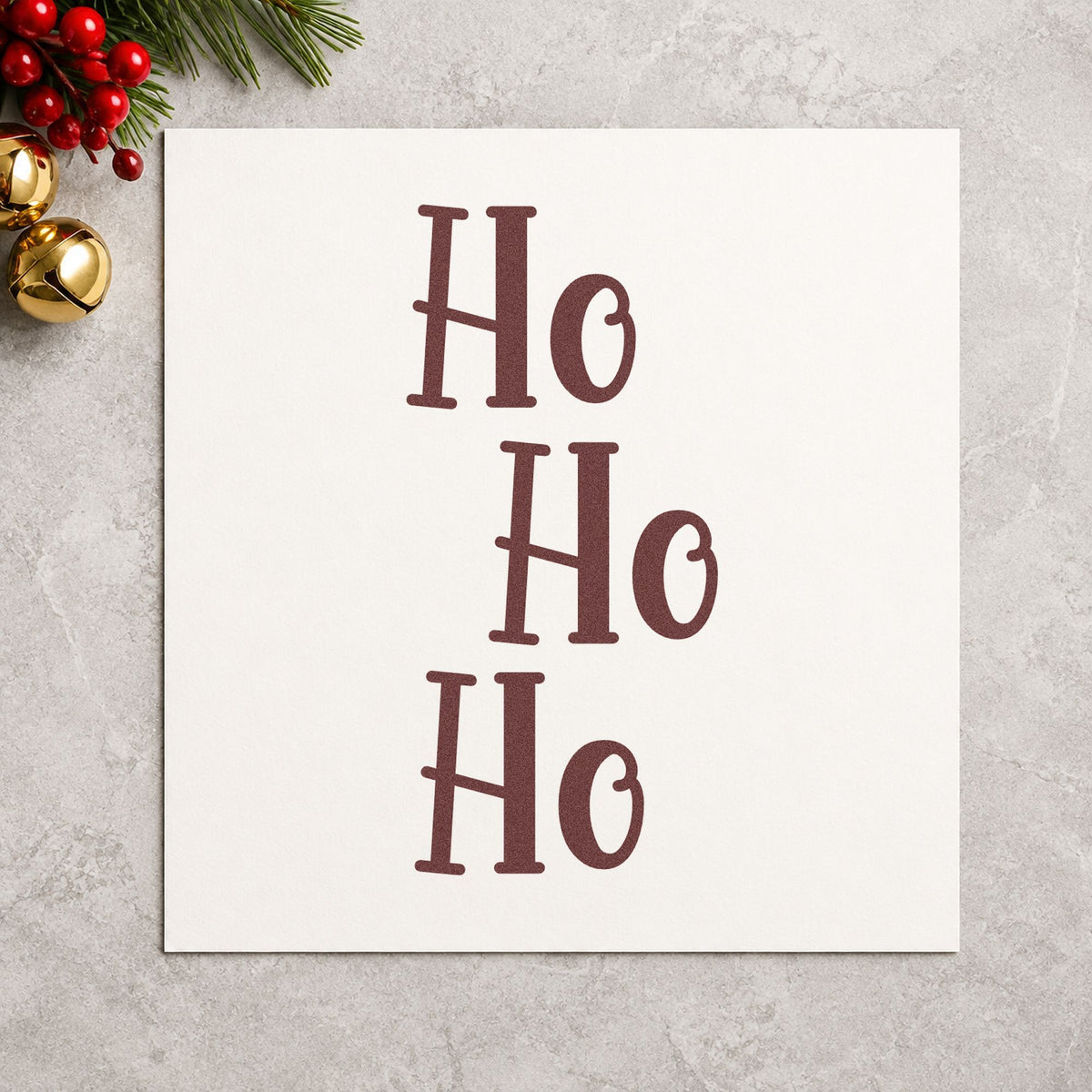 Three Stacked Ho Words rubber stamp printed in brown ink, ready for header block planner and similar paper crafts.