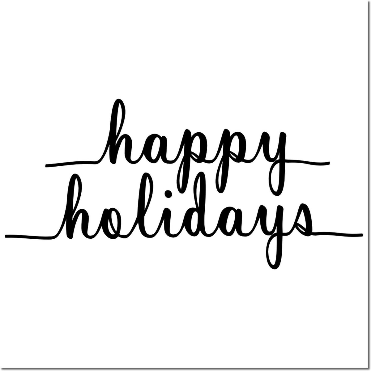Black cursive happy holidays stamp with decorative horizontal lines, suitable for a seal or holiday branding.