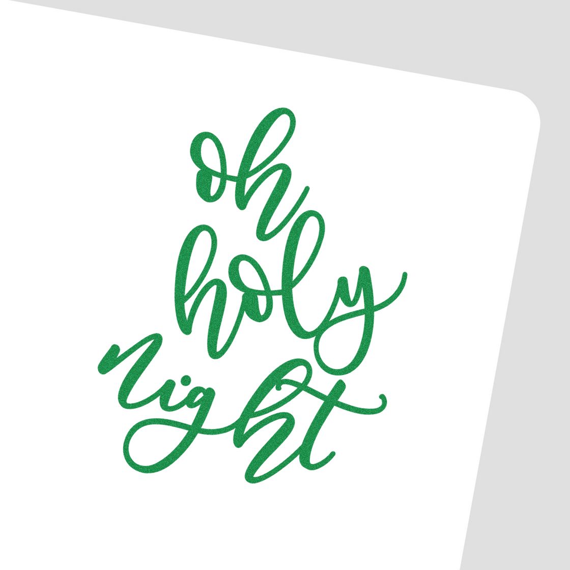 Green calligraphy Oh Holy Night stamp and seal design on a white background.