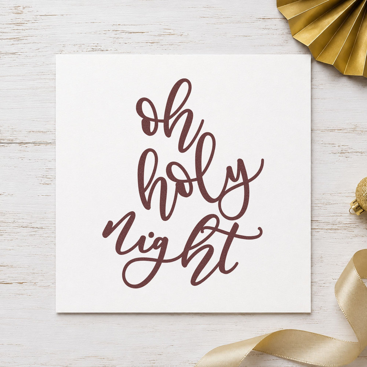 Oh Holy Night Script rubber stamp printed in brown ink, ready for reflection log sheet and similar paper crafts.