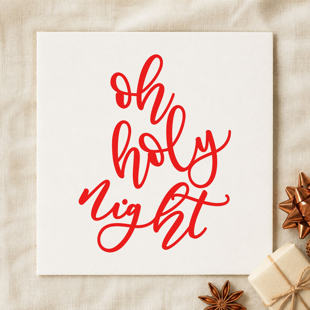 Oh Holy Night Script craft stamp in red ink on cardstock, an easy option for choir folder printing.