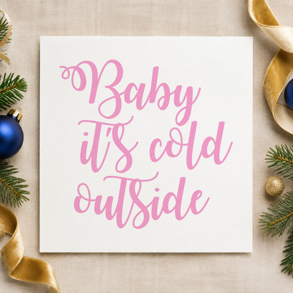 Baby It's Cold Outside Script craft stamp in purple ink on cardstock, an easy option for weather album page.