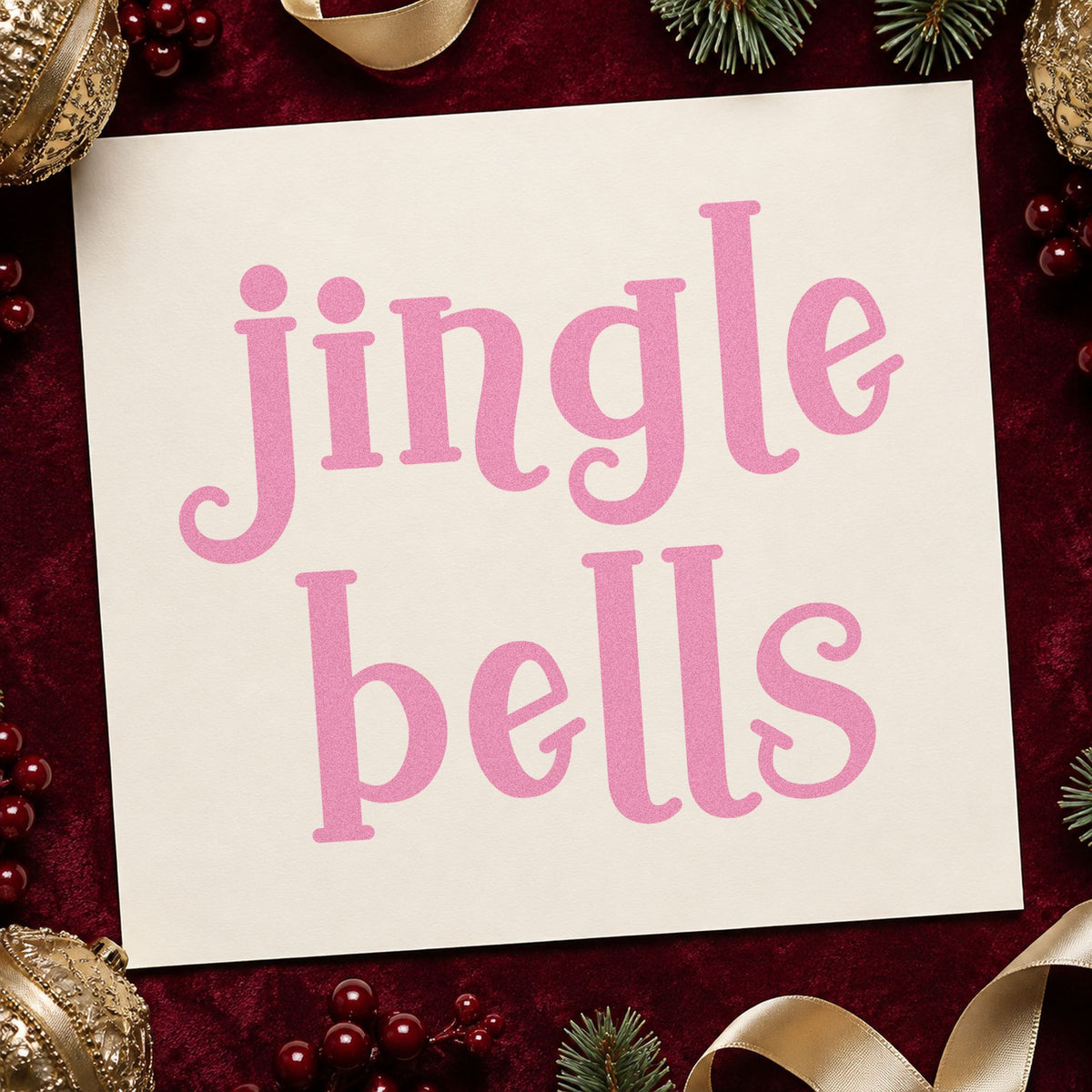 Jingle Bells Serif craft stamp in purple ink on cardstock, an easy option for handbell album page.