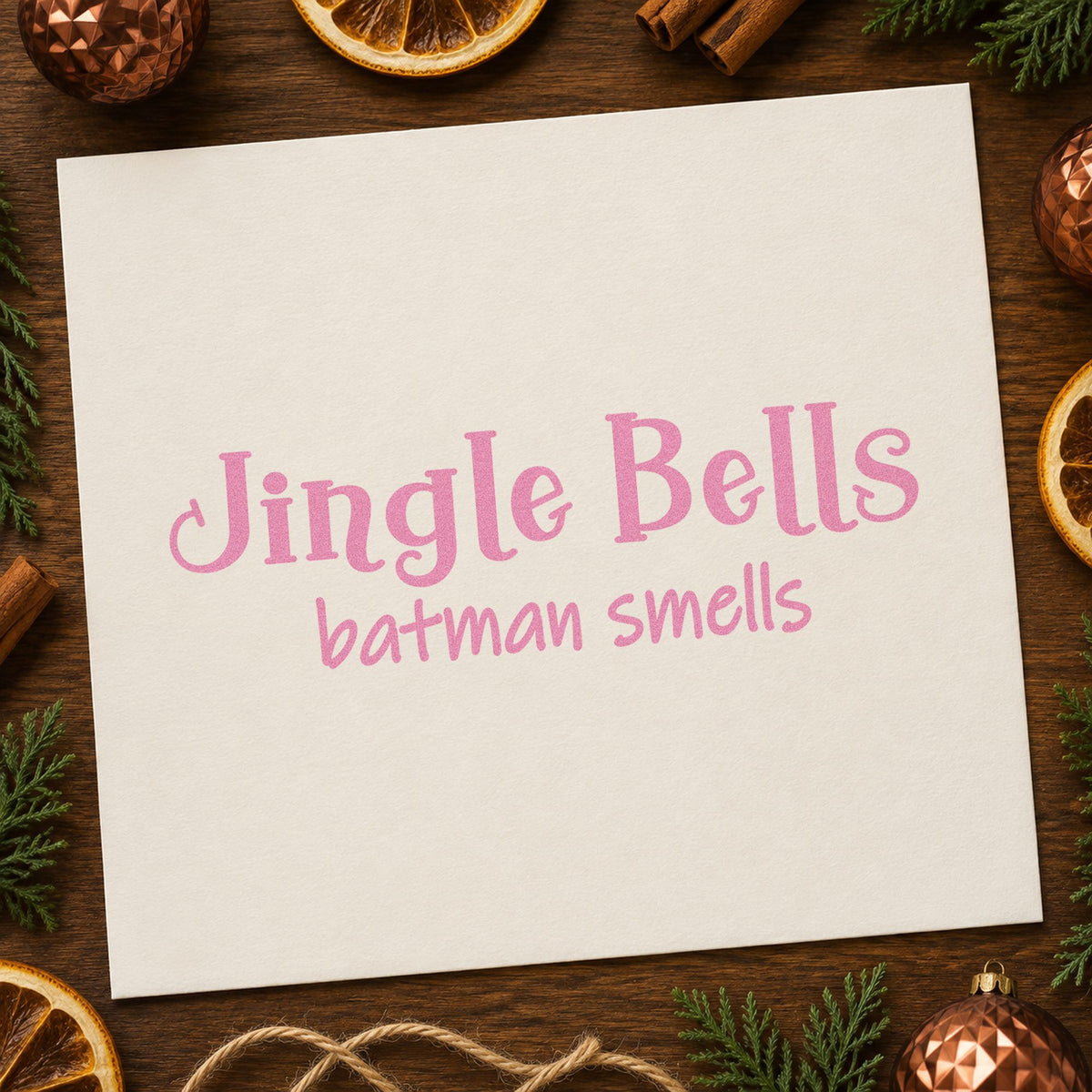 Jingle Bells Batman Smells craft stamp in purple ink on cardstock, an easy option for recess album page.