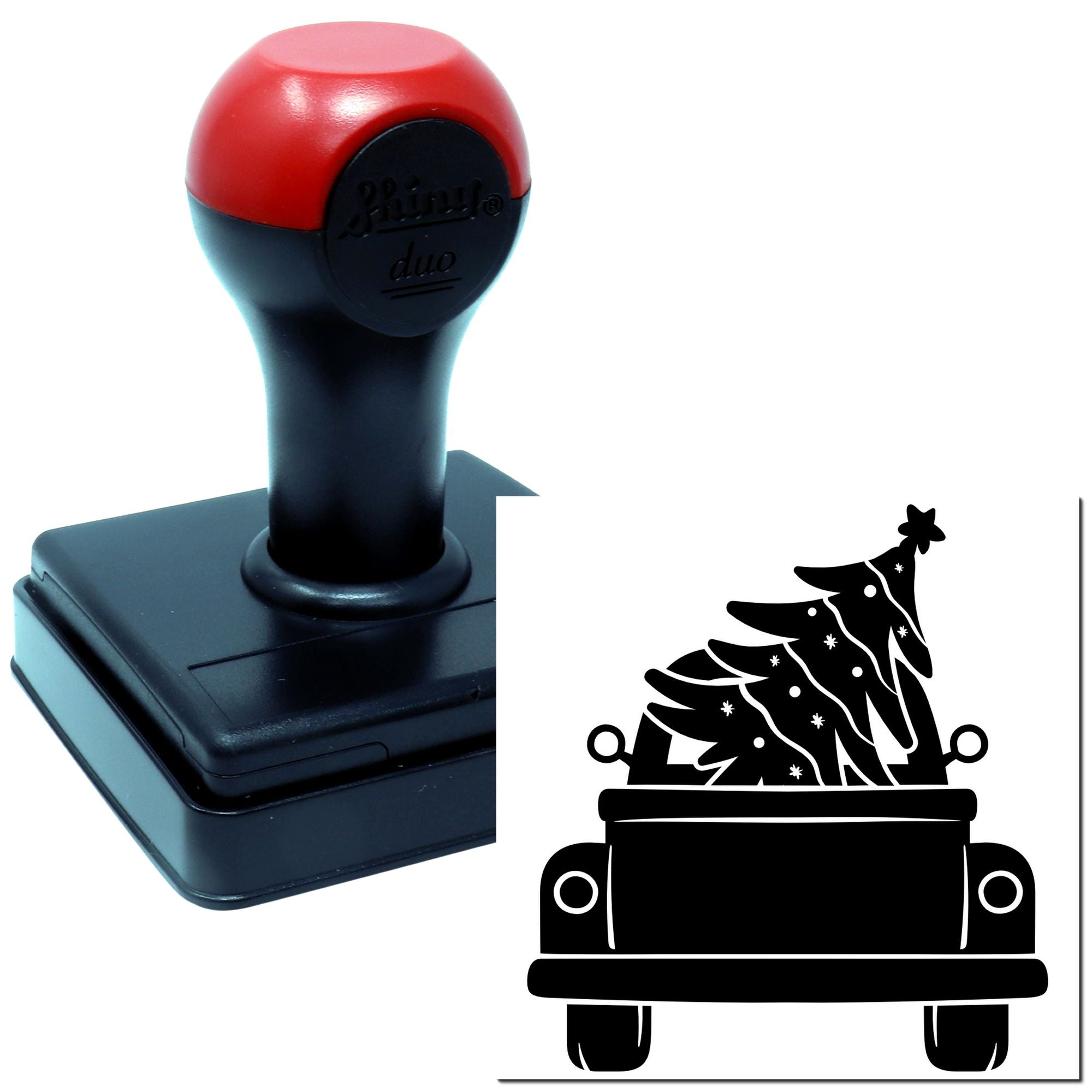 Duo Truck Carrying Decorated Christmas Tree Hand Stamp