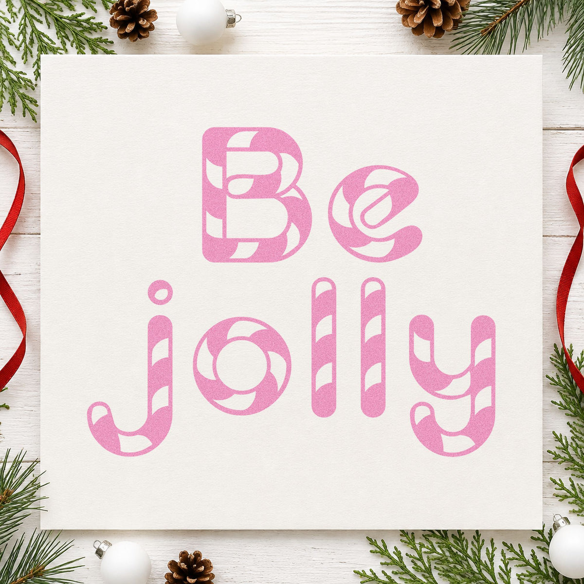 Be Jolly Patterned Letters craft stamp in purple ink on cardstock, an easy option for sweet shop album.