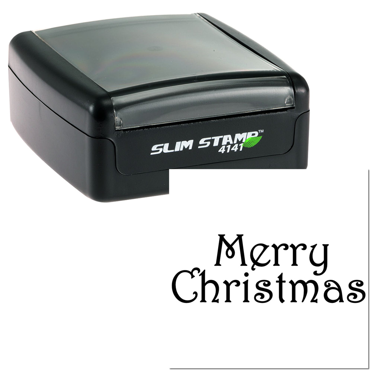 Black Slim Stamp 4141 self-inking stamp with Merry Christmas seal imprint in decorative black script.