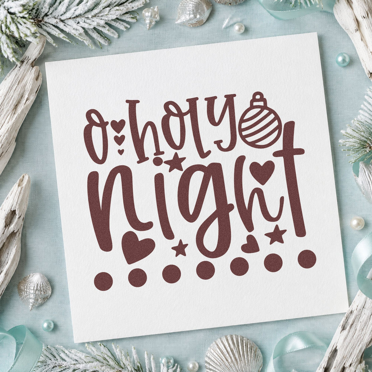 O Holy Night Hearts rubber stamp printed in brown ink, ready for project plan sheet and similar paper crafts.