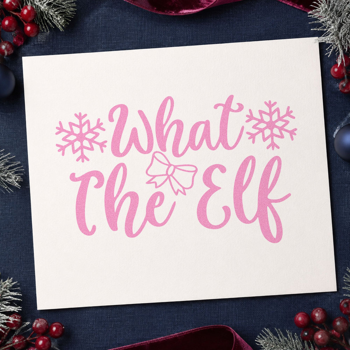 What The Elf Snowflakes craft stamp in purple ink on cardstock, an easy option for chaos album page.