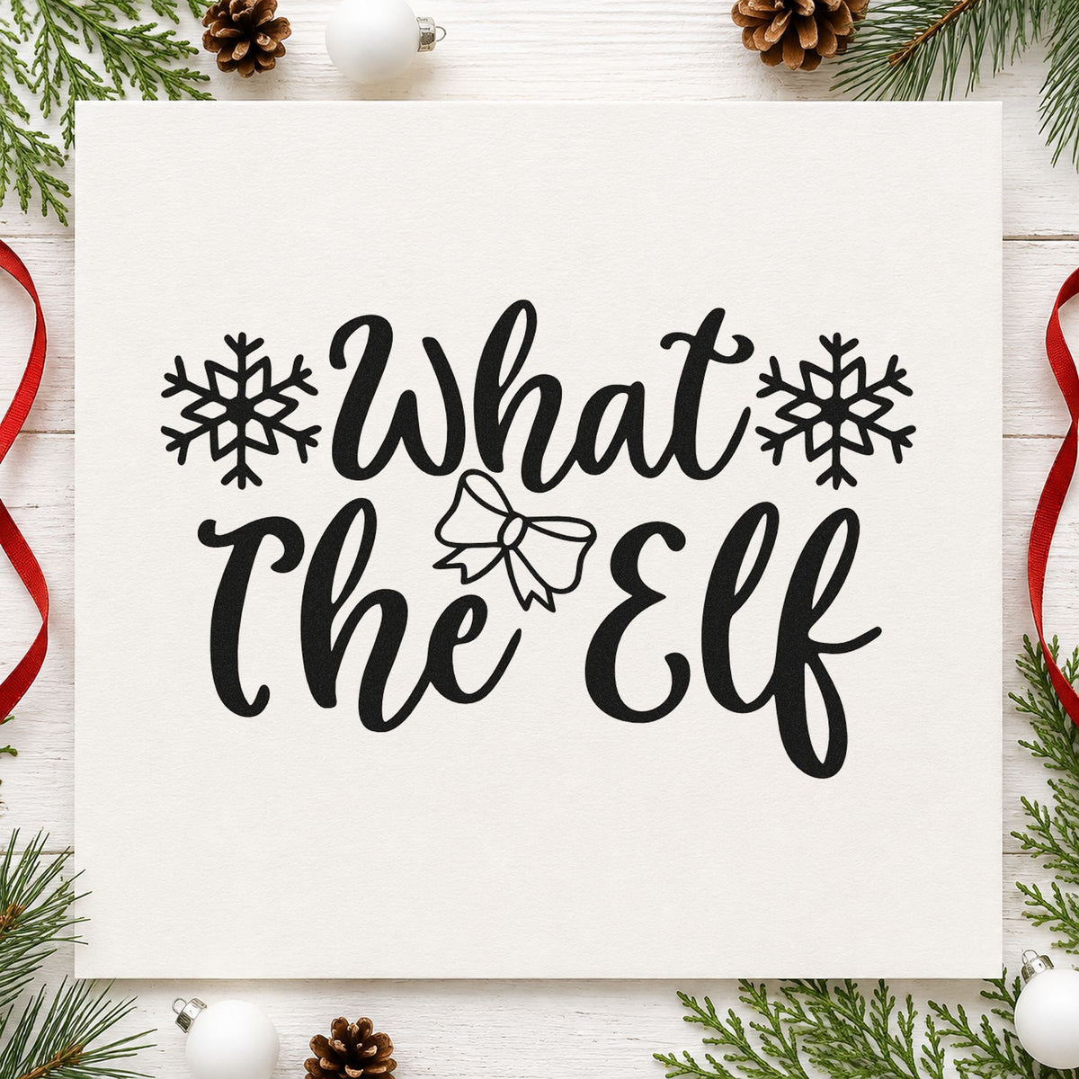 What The Elf Snowflakes rubber stamp printed in black ink, ready for what the elf cards and similar paper crafts.