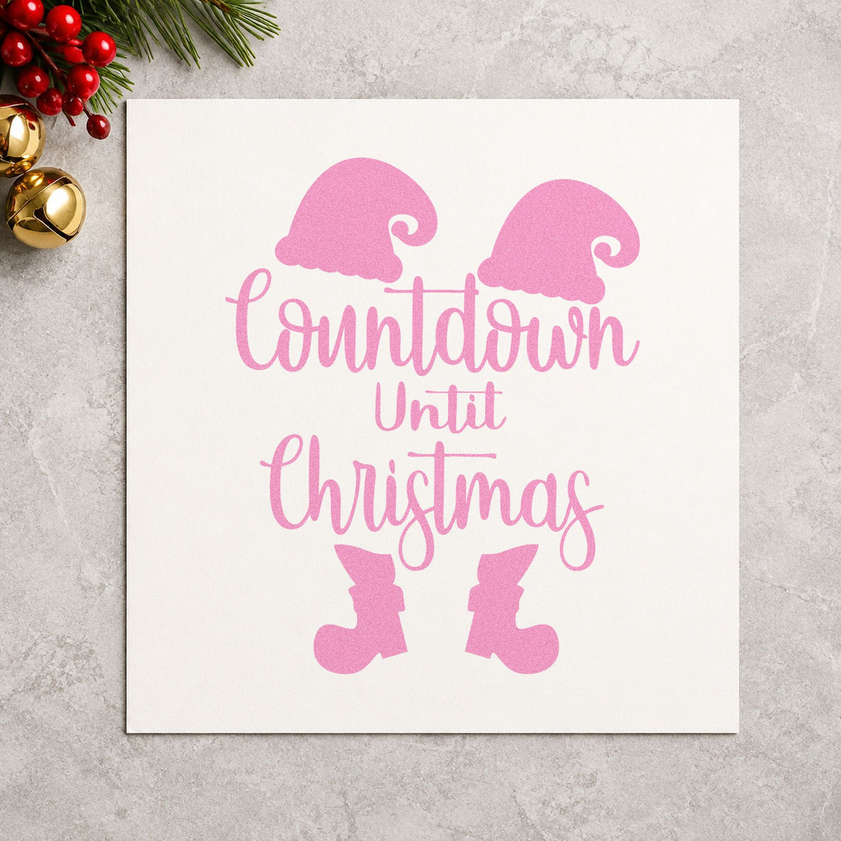 Countdown Until Christmas Elf craft stamp in purple ink on cardstock, an easy option for advent album grid.