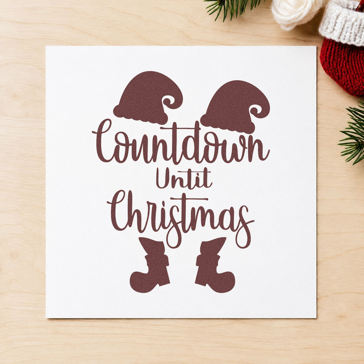 Countdown Until Christmas Elf rubber stamp printed in brown ink, ready for days left sheet and similar paper crafts.