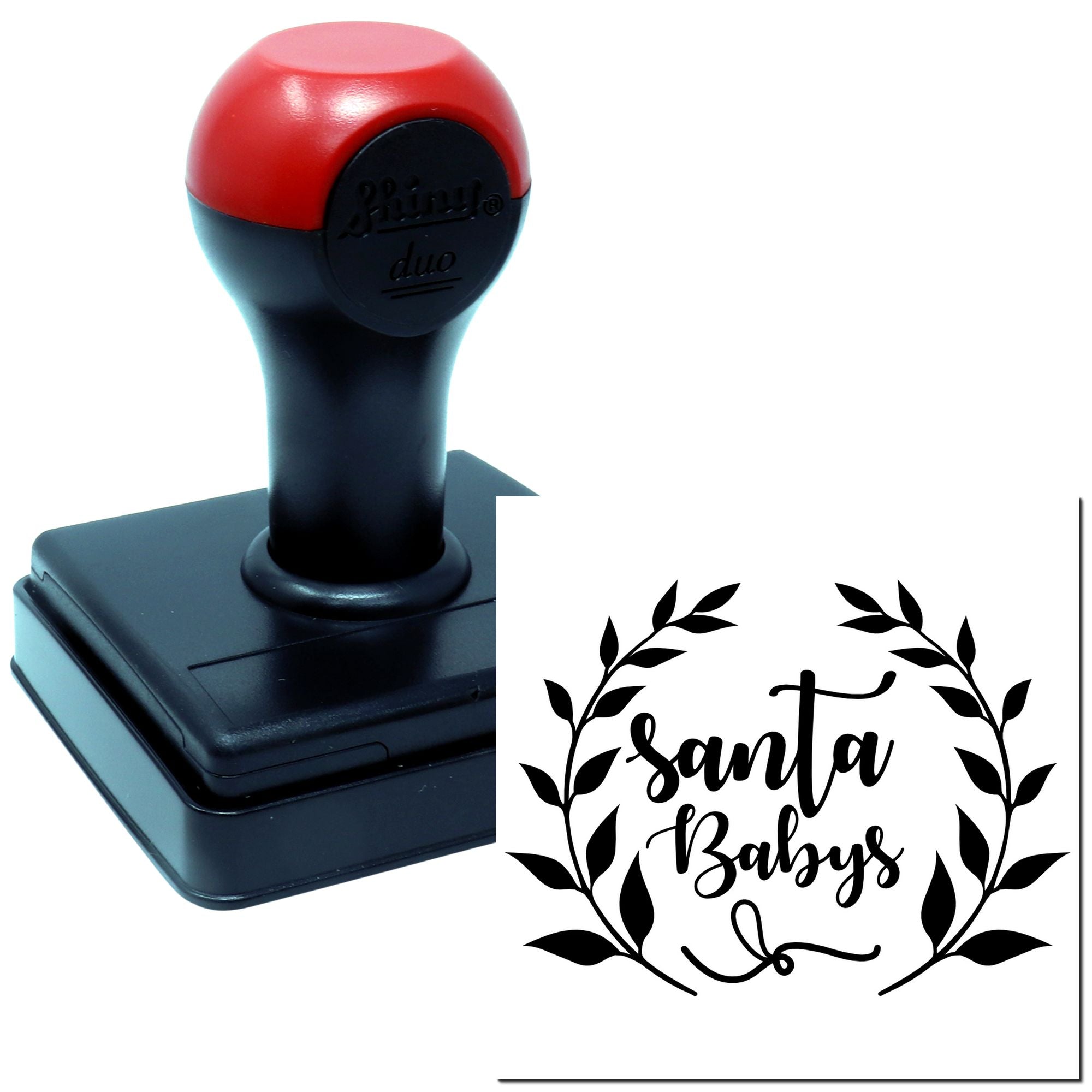 Duo Santa Babys Wreath Holiday Script Logo Hand Stamp