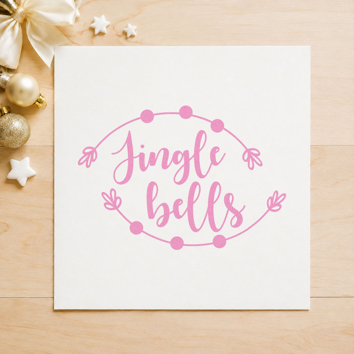 Jingle Bells Round Branch Frame craft stamp in purple ink on cardstock, an easy option for round frame album.