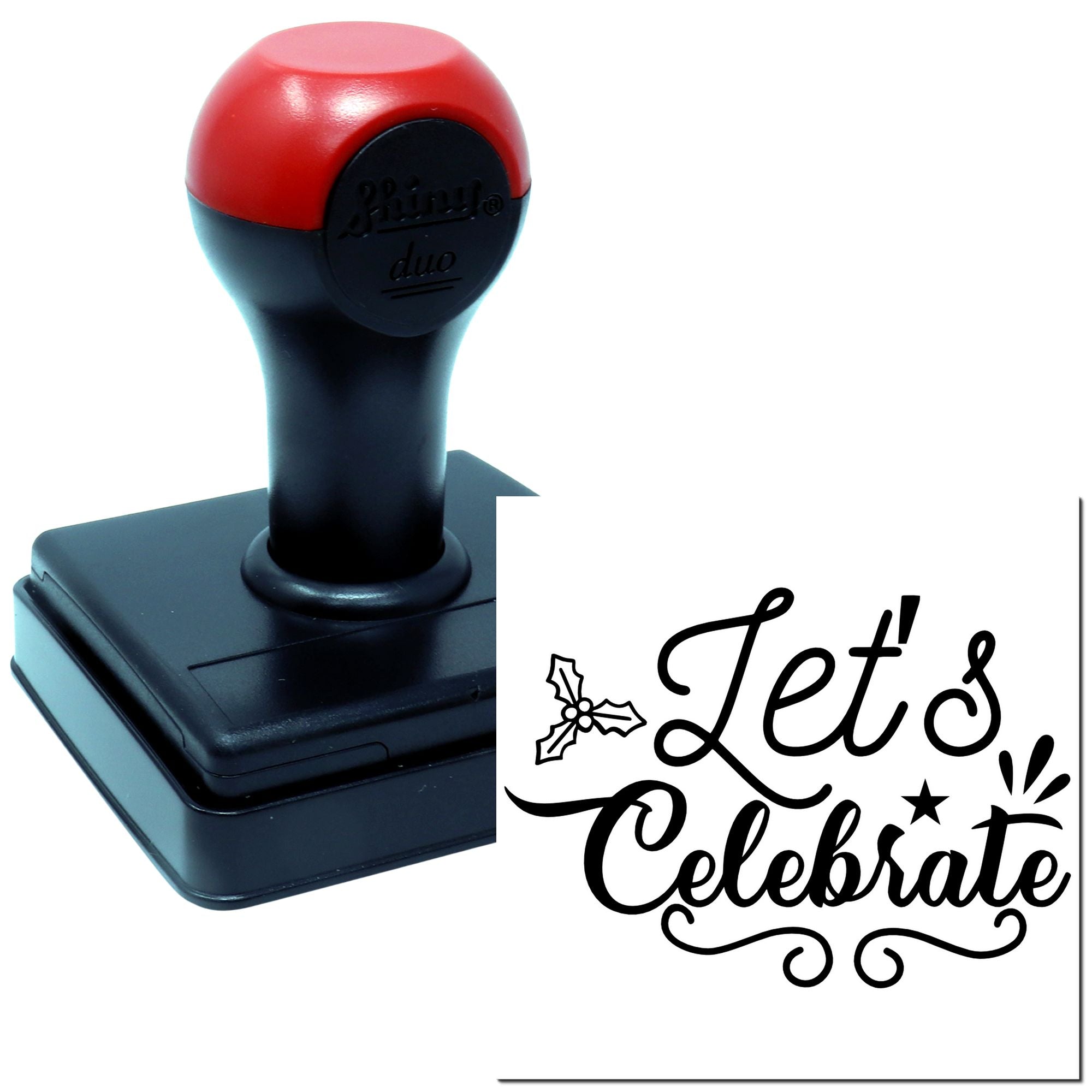 Duo Festive Holly Lets Celebrate Script Hand Stamp