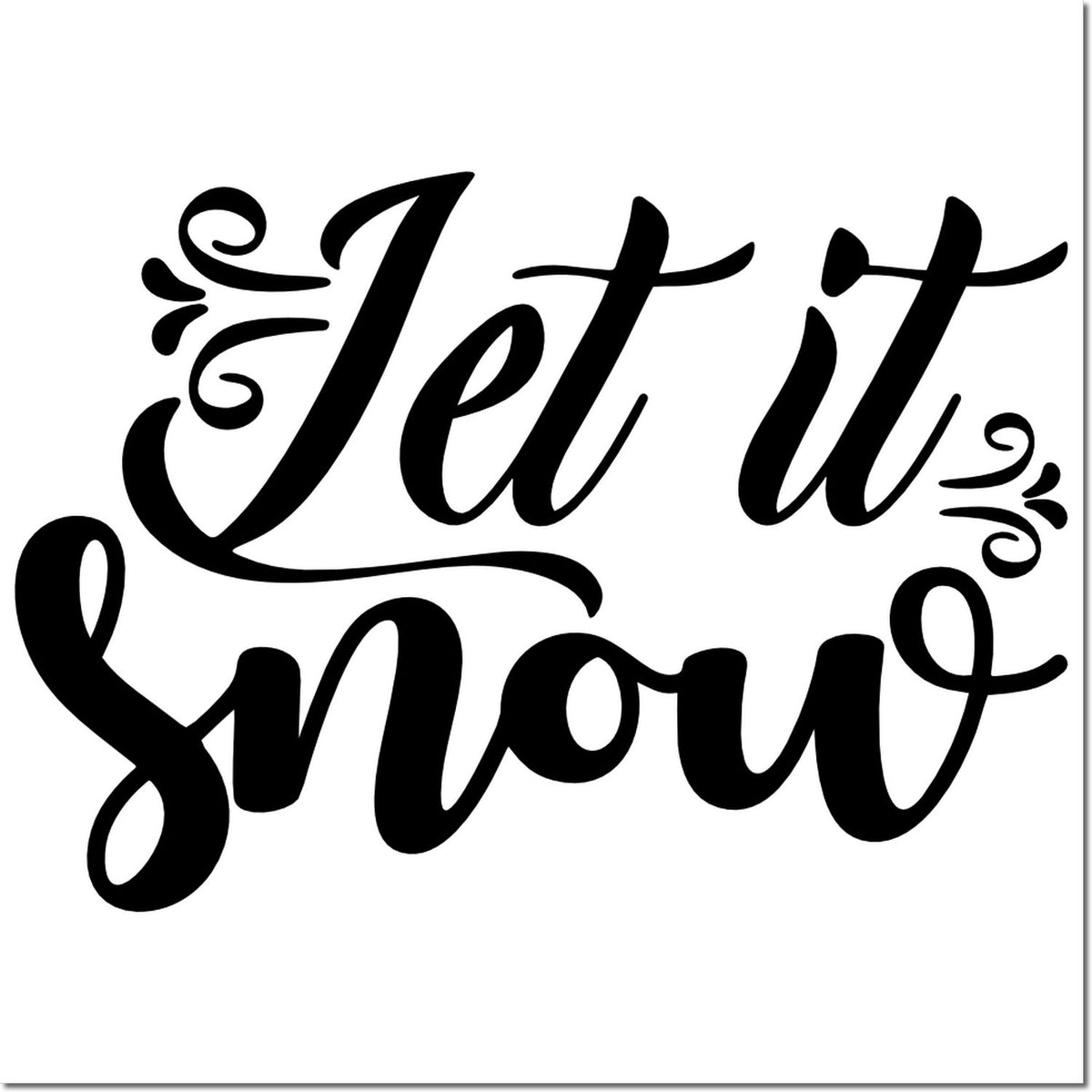 Black decorative stamp seal reading Jet it Snow with swirls on a white background.