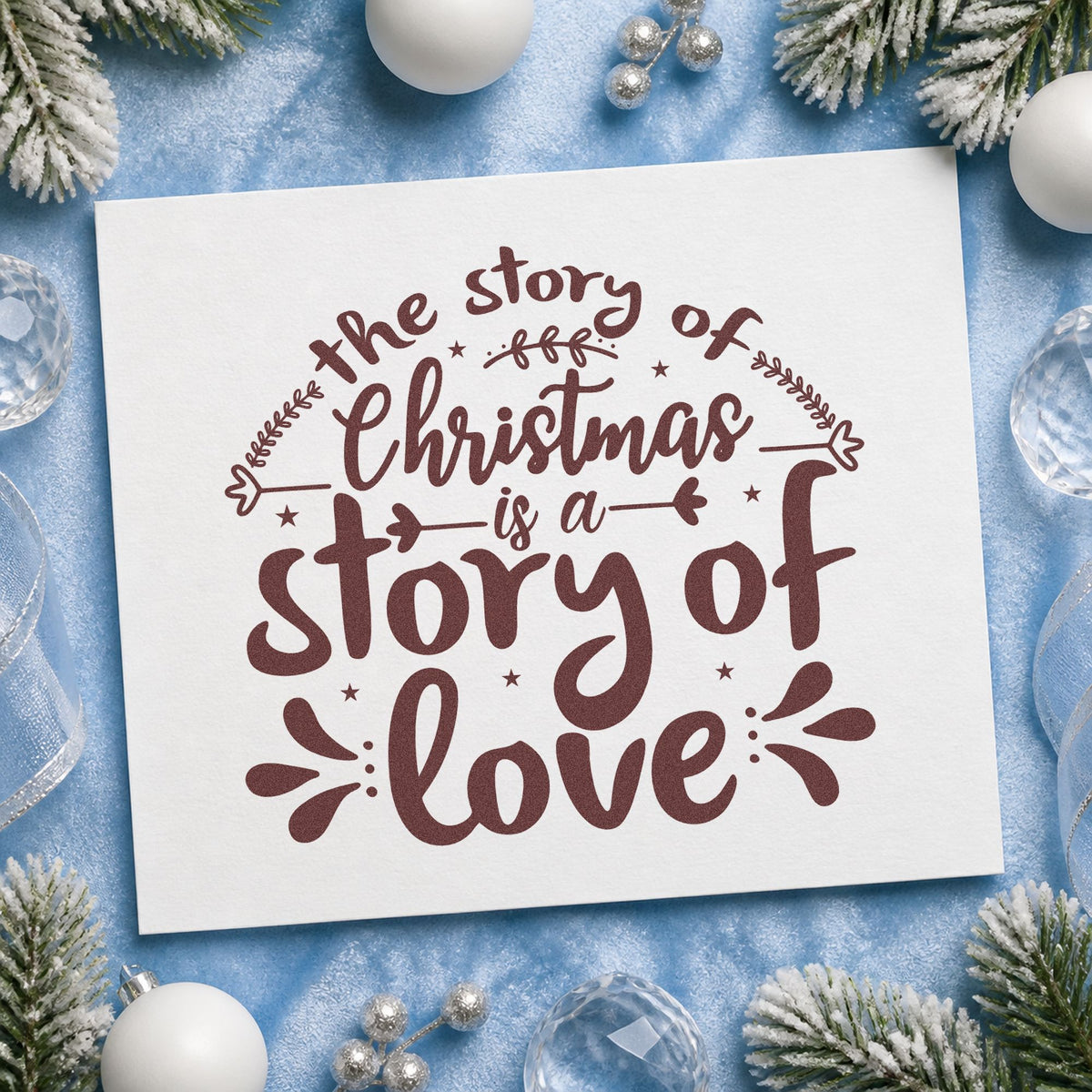 Christmas Story Of Love rubber stamp printed in brown ink, ready for sermon notes sheet and similar paper crafts.