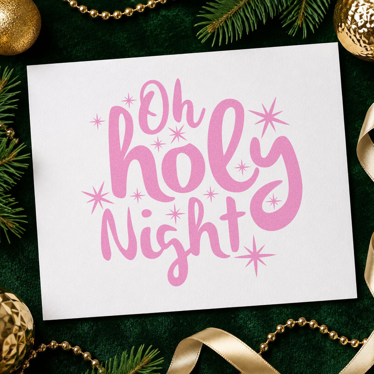 Oh Holy Night Starbursts craft stamp in purple ink on cardstock, an easy option for youth group album.