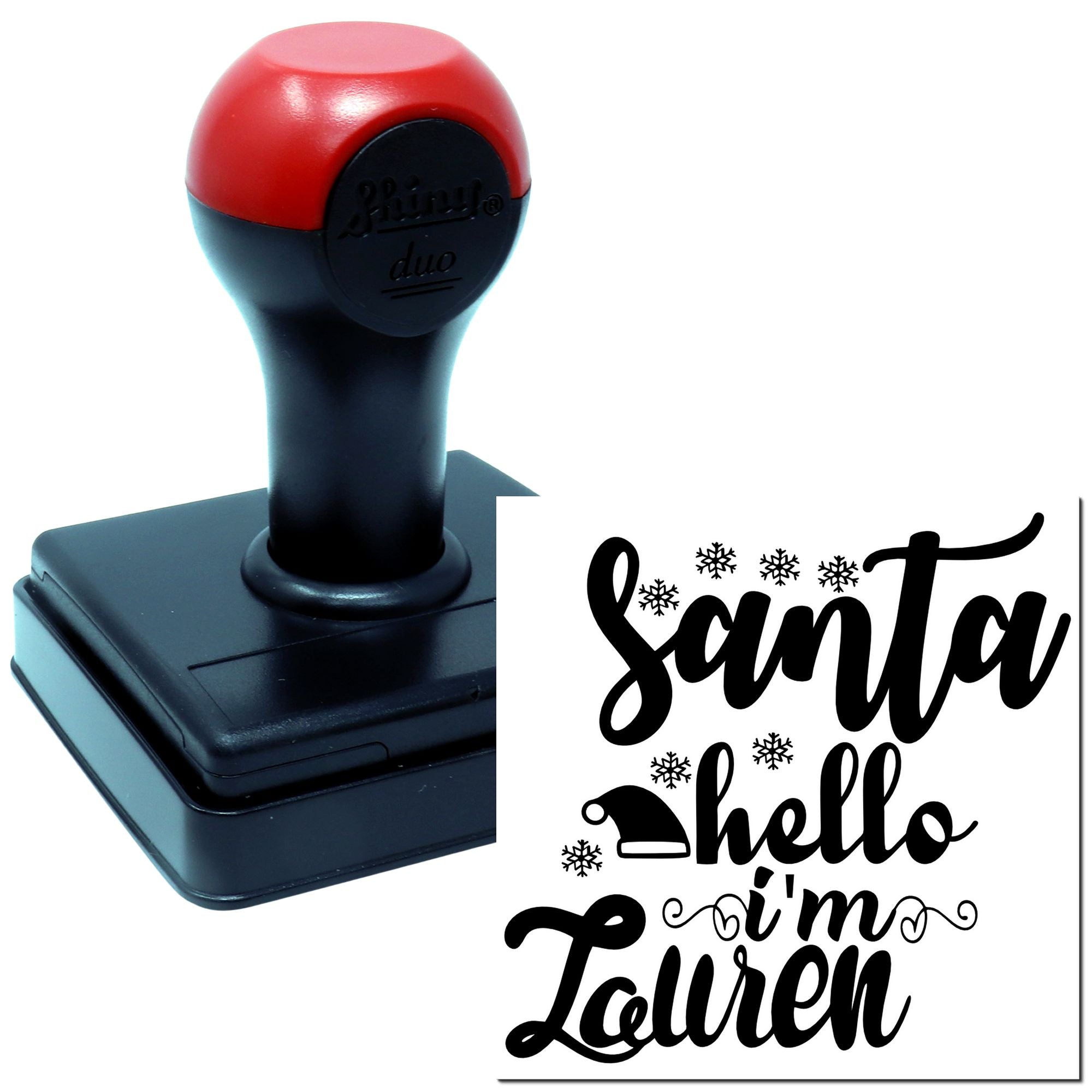 Duo Festive Santa Hello I'm Lauren Hand Stamp