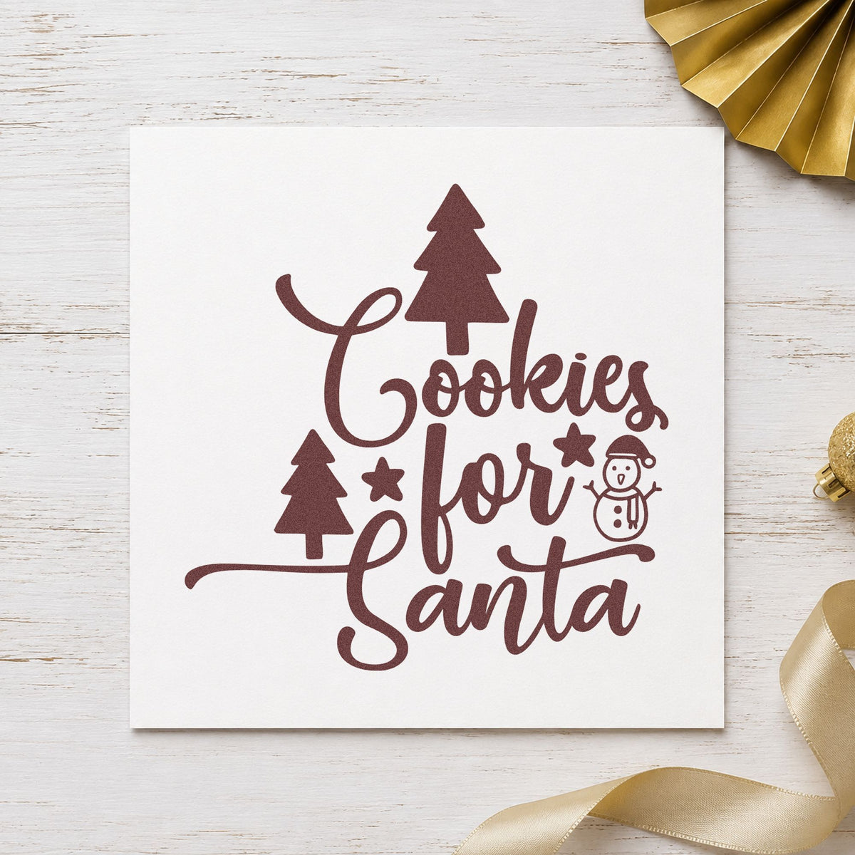 Cookies For Santa Trees rubber stamp printed in brown ink, ready for center rotation sheet and similar paper crafts.