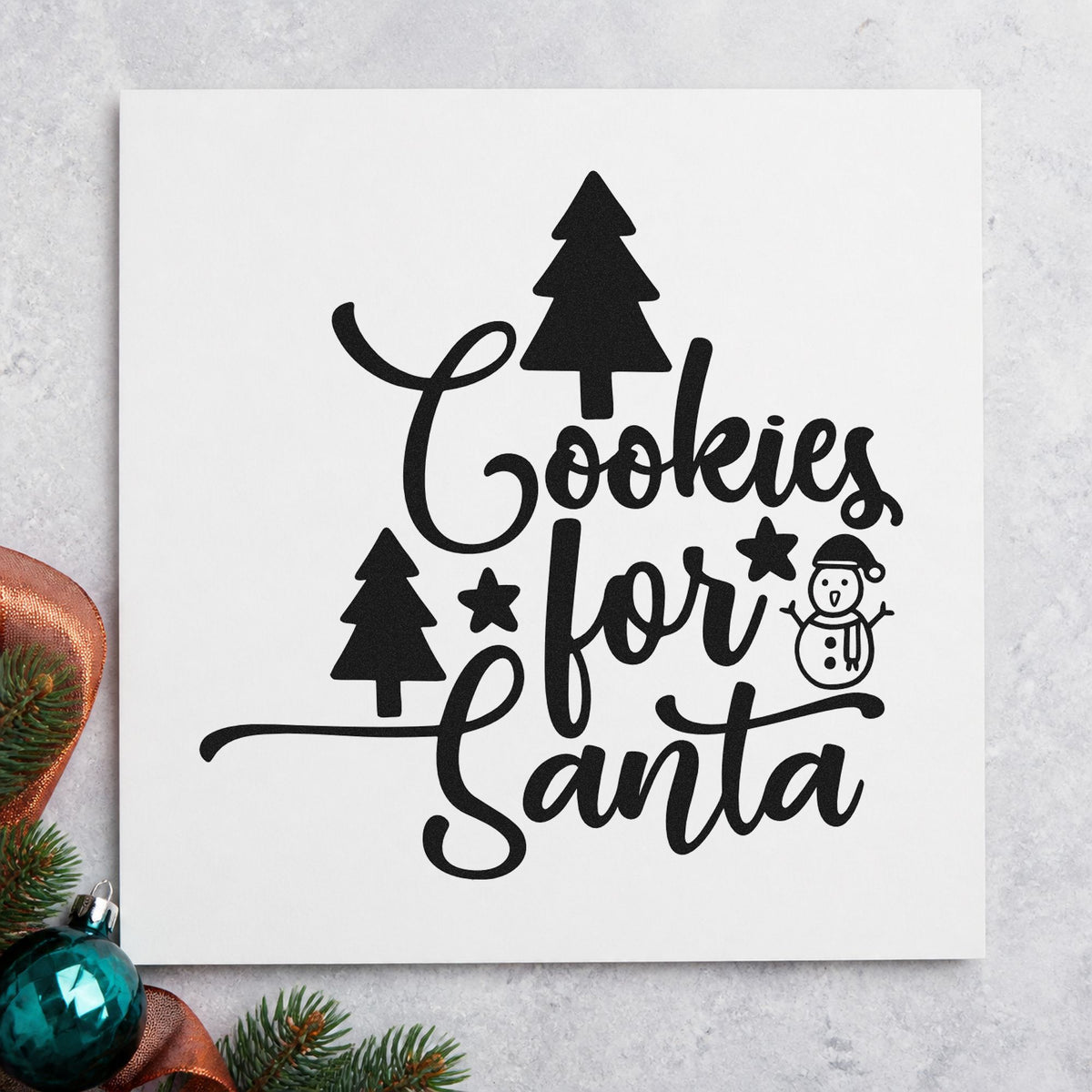 Cookies For Santa Trees rubber stamp printed in black ink, ready for trees and snowman cards and similar paper crafts.