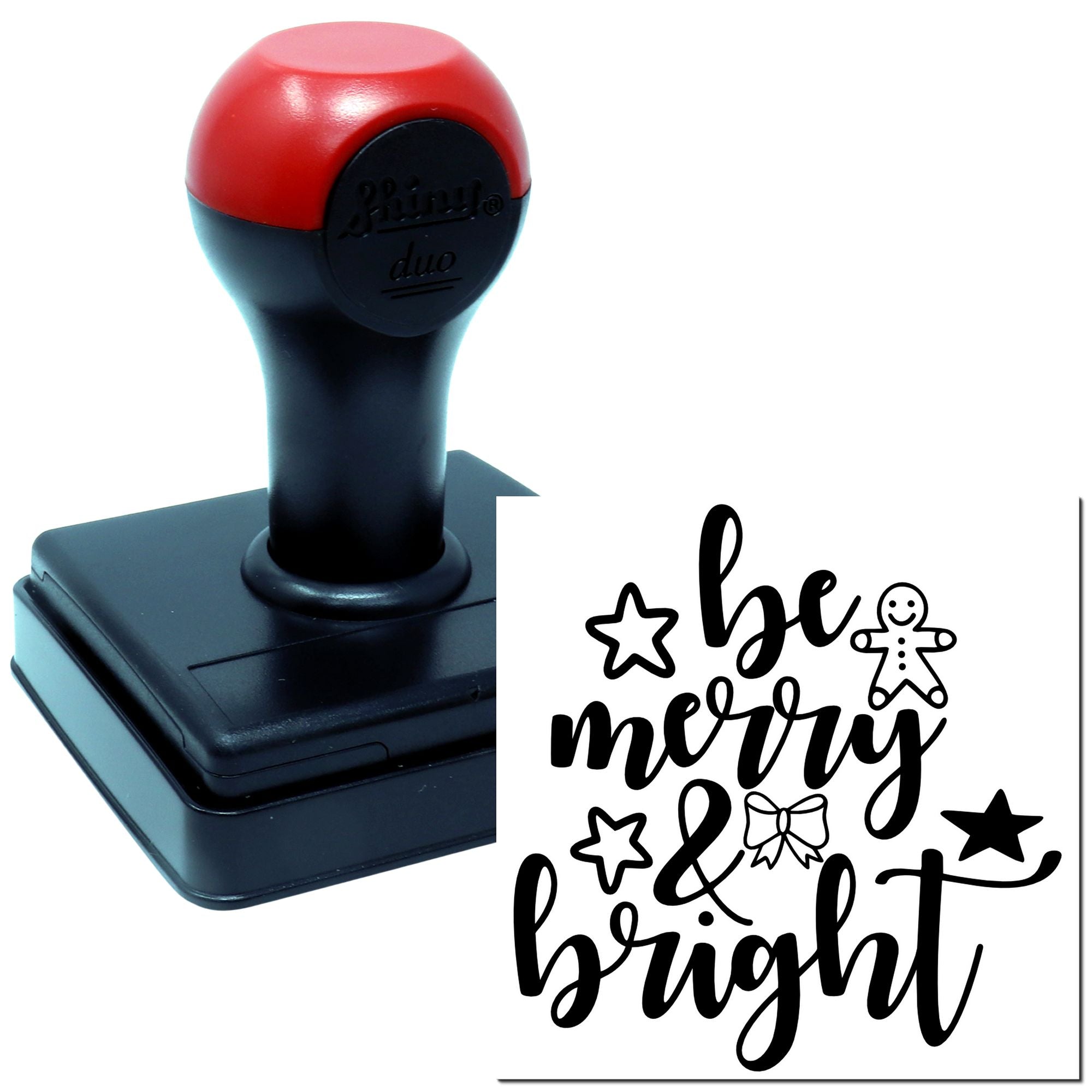 Duo Handlettered Holiday Stars Gingerbread Bow Hand Stamp