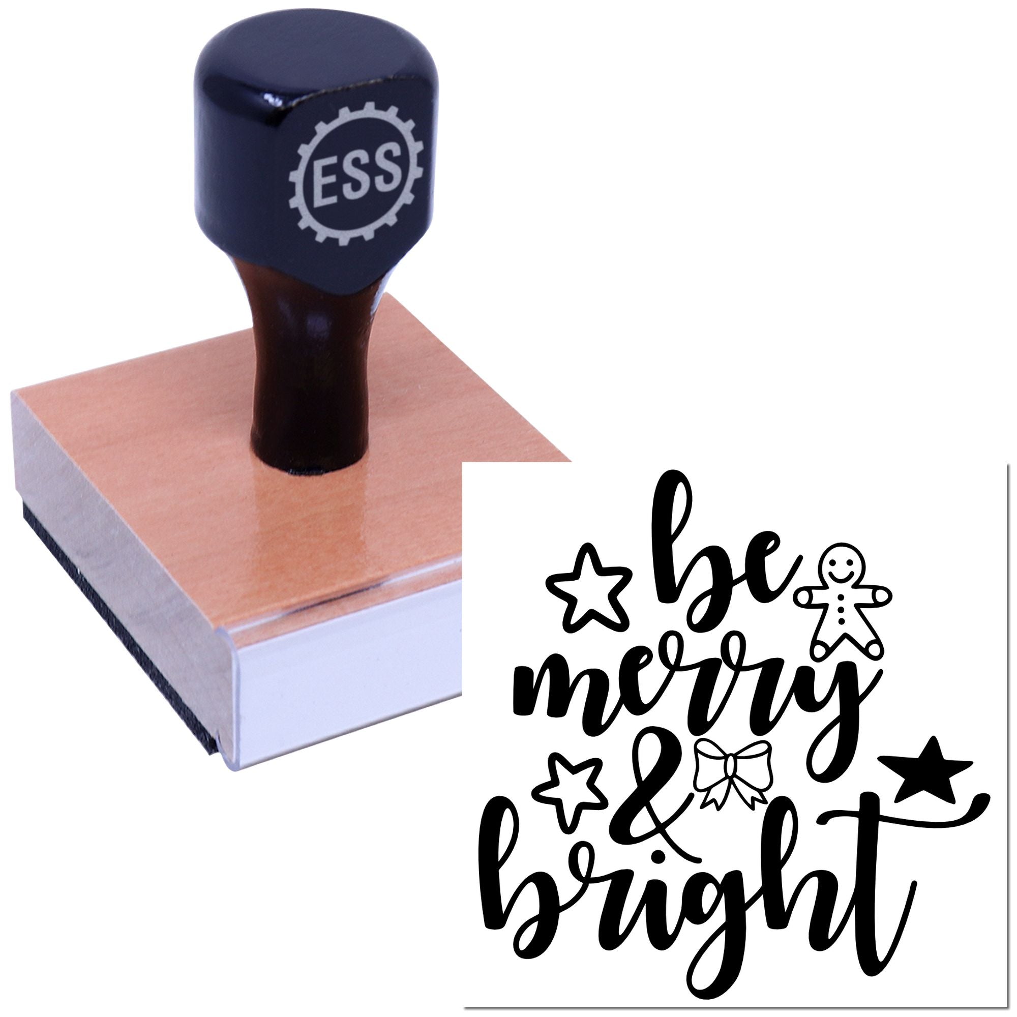 Merry Bright Greetings Note Card Rubber Stamp