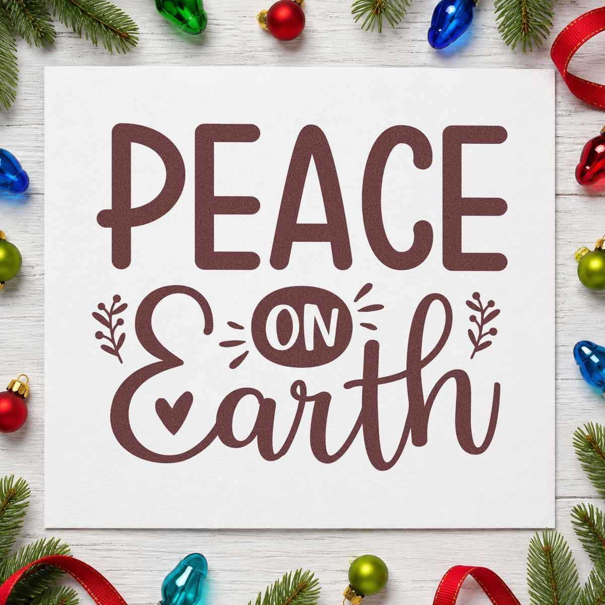 Peace On Earth Heart rubber stamp printed in brown ink, ready for country study sheet and similar paper crafts.