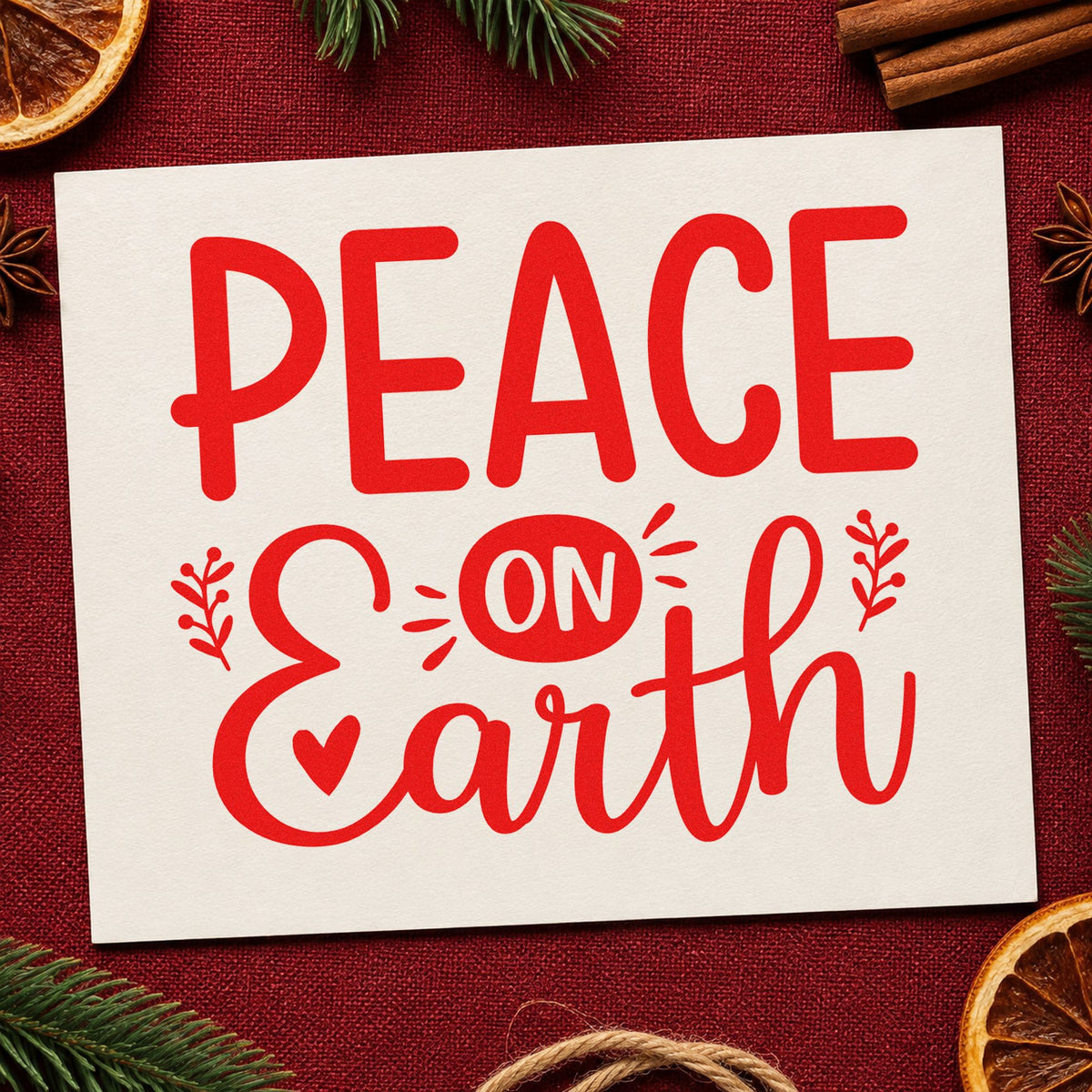 Peace On Earth Heart craft stamp in red ink on cardstock, an easy option for flag banner printing.