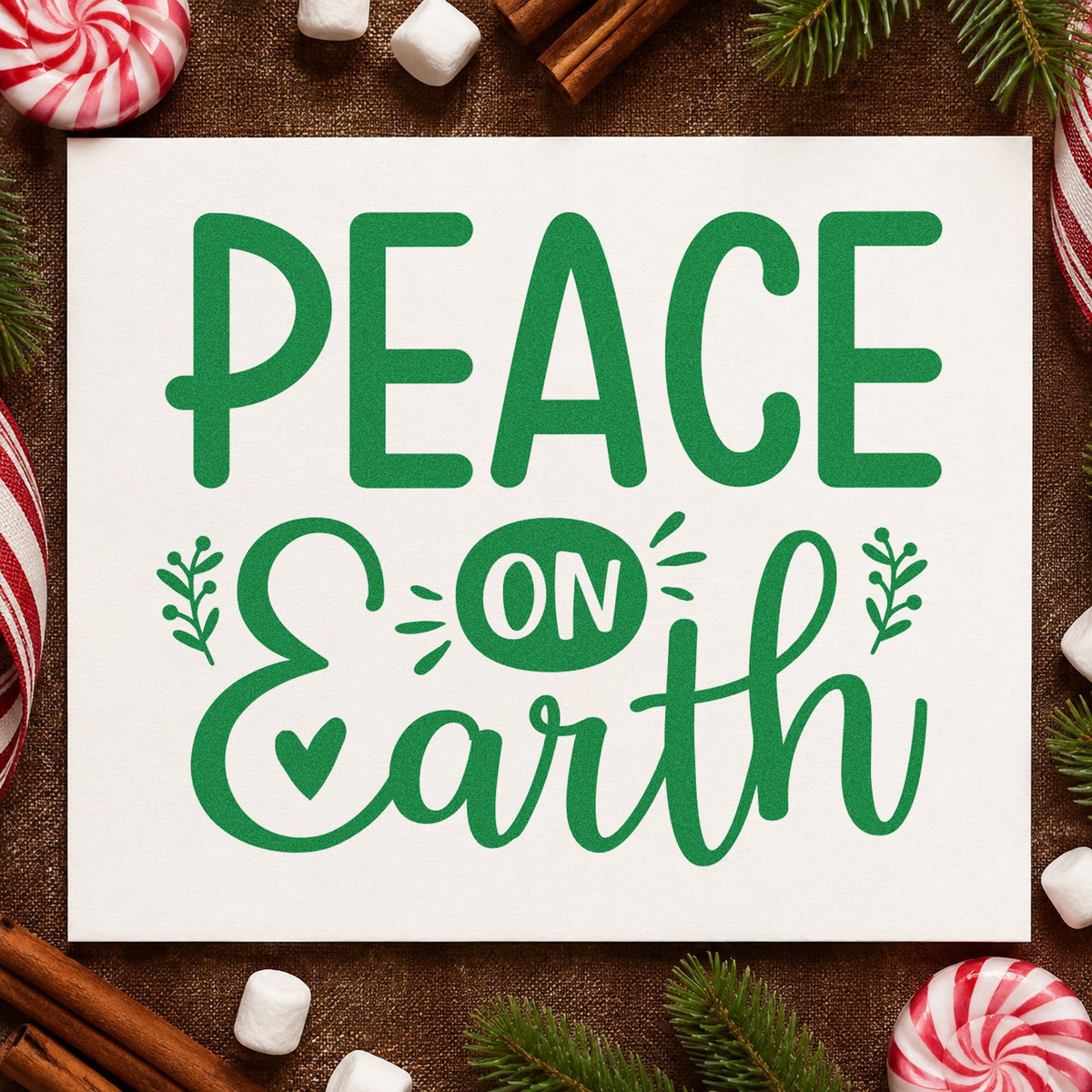 Peace On Earth Heart craft stamp imprint in green ink on a handmade project, one idea being culture fair placards.